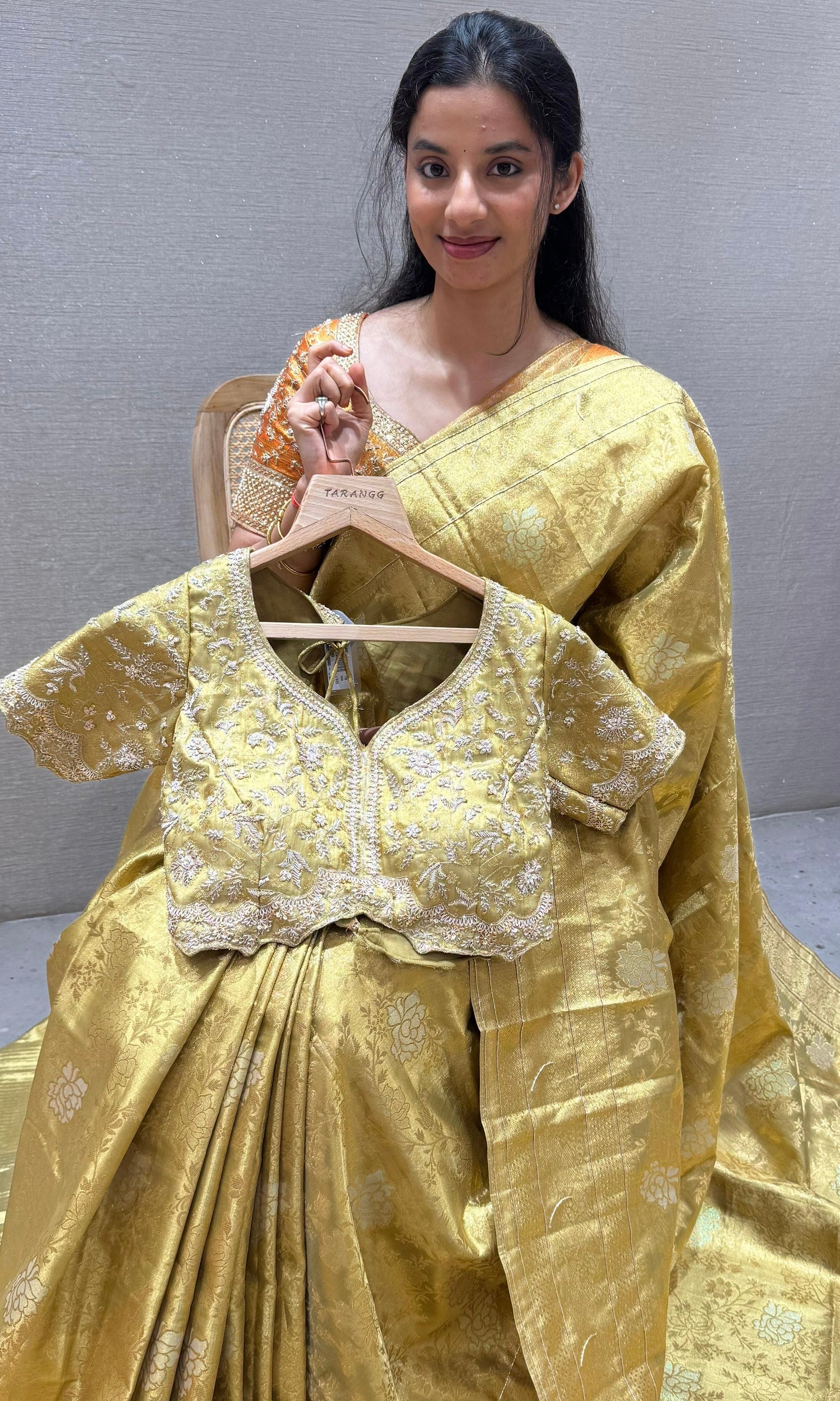 Green saree with ready blouse