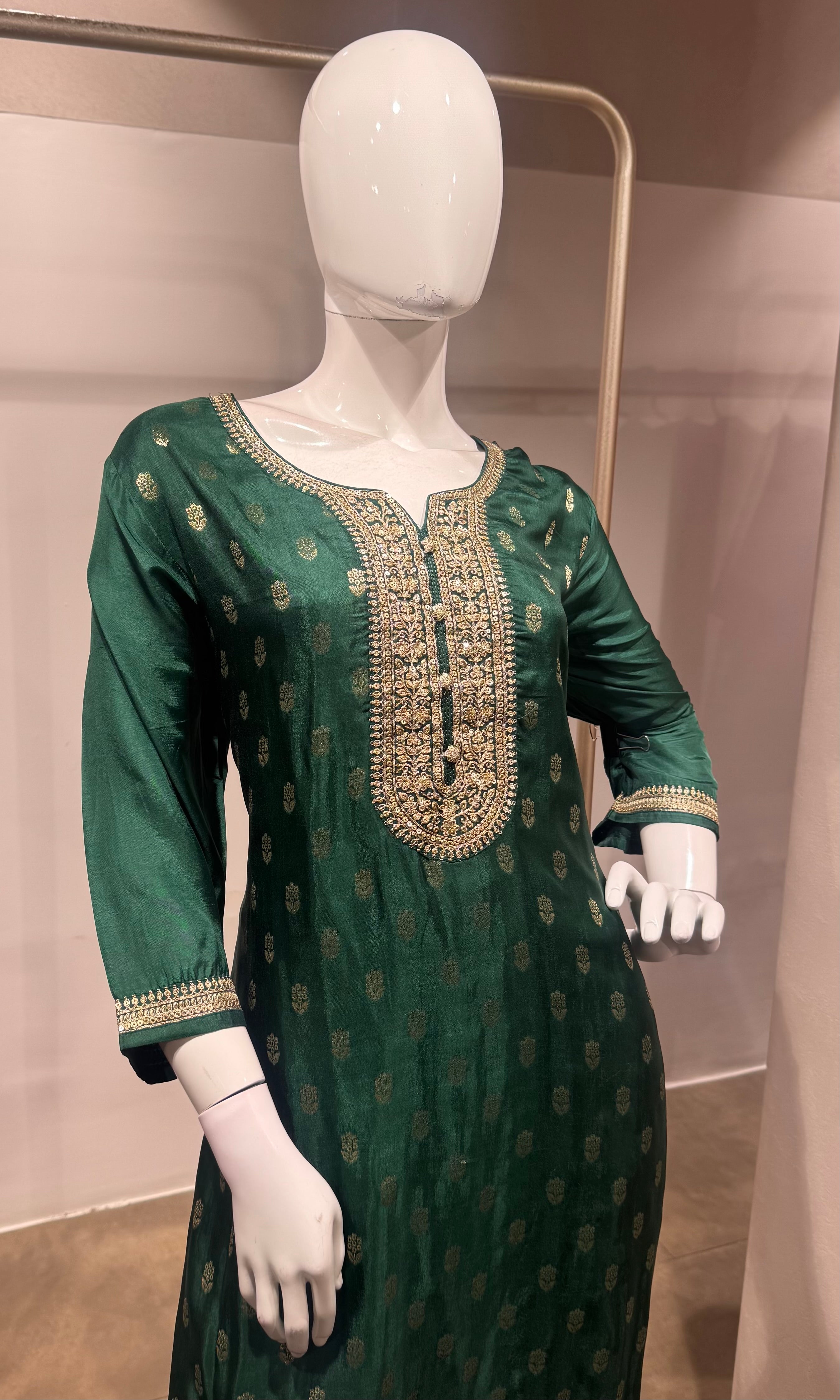 Green gold embroidered kurta set