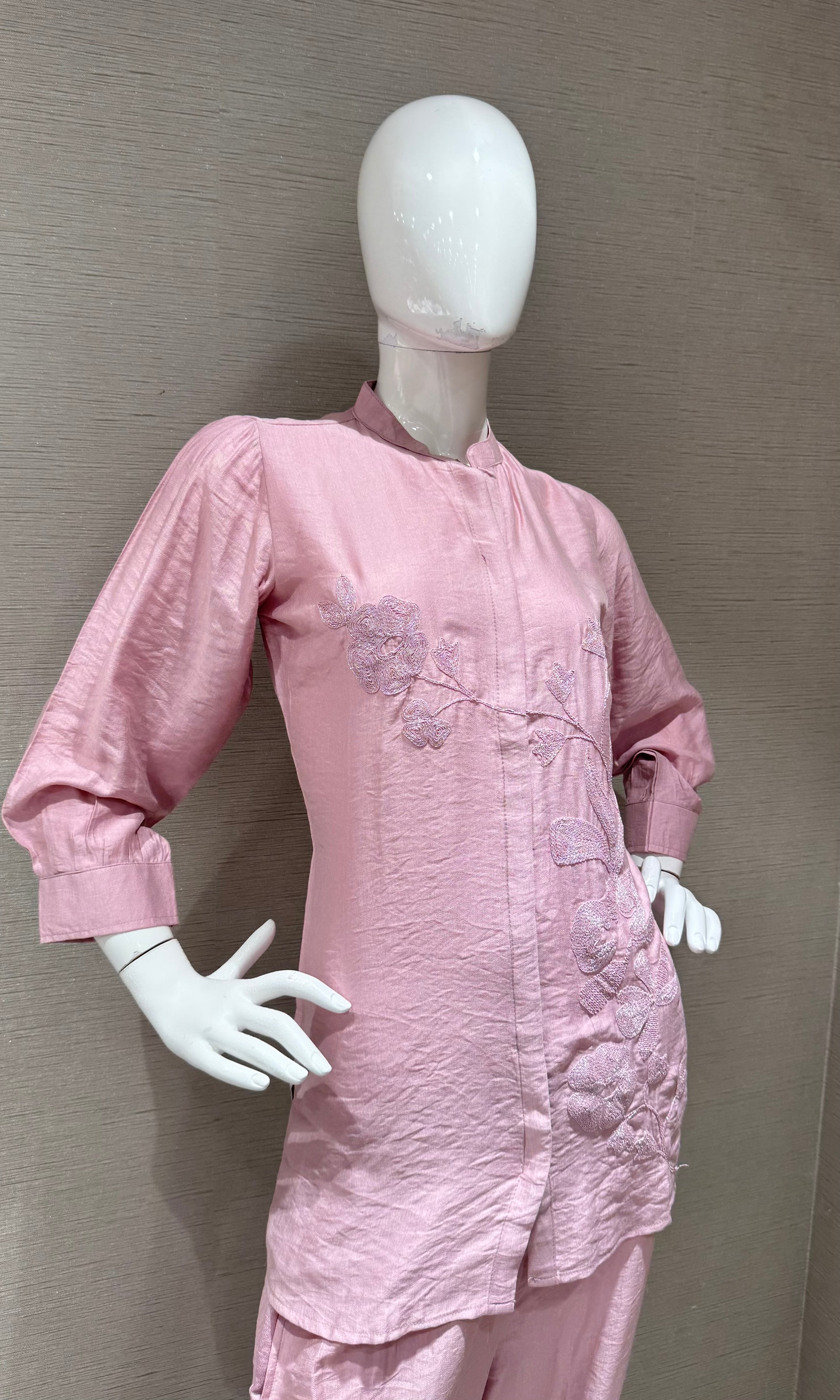 Pastel Pink Elegance Embroidered Cord Set