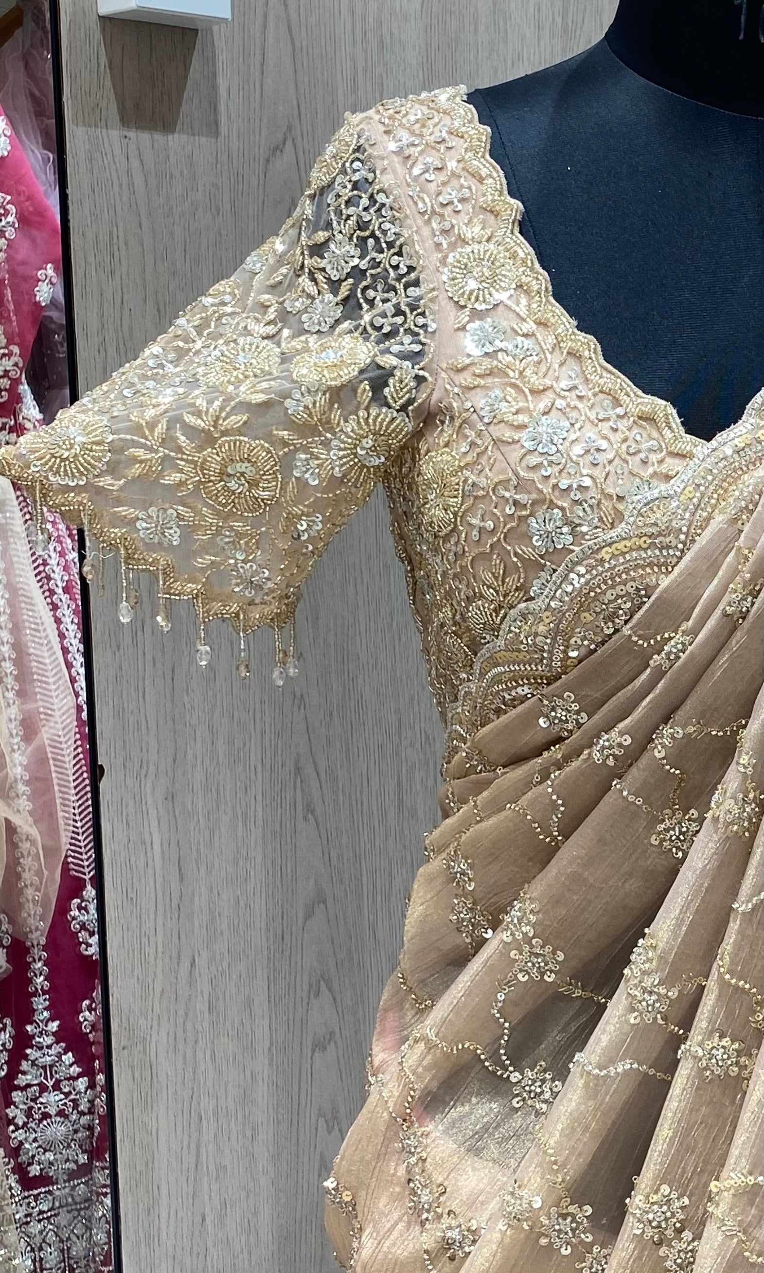 Onion pink saree with ready blouse