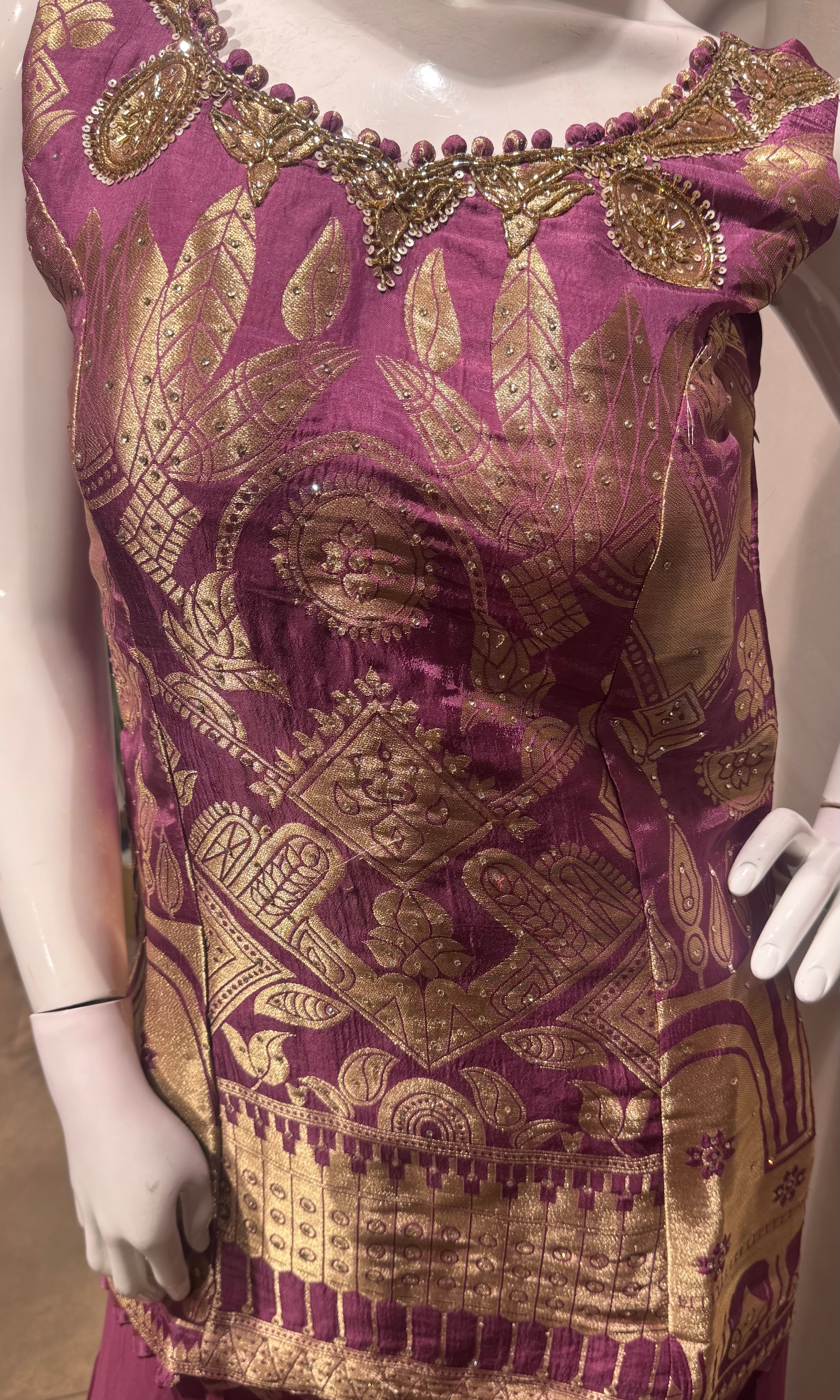 wine golden zari embroidered sharara set