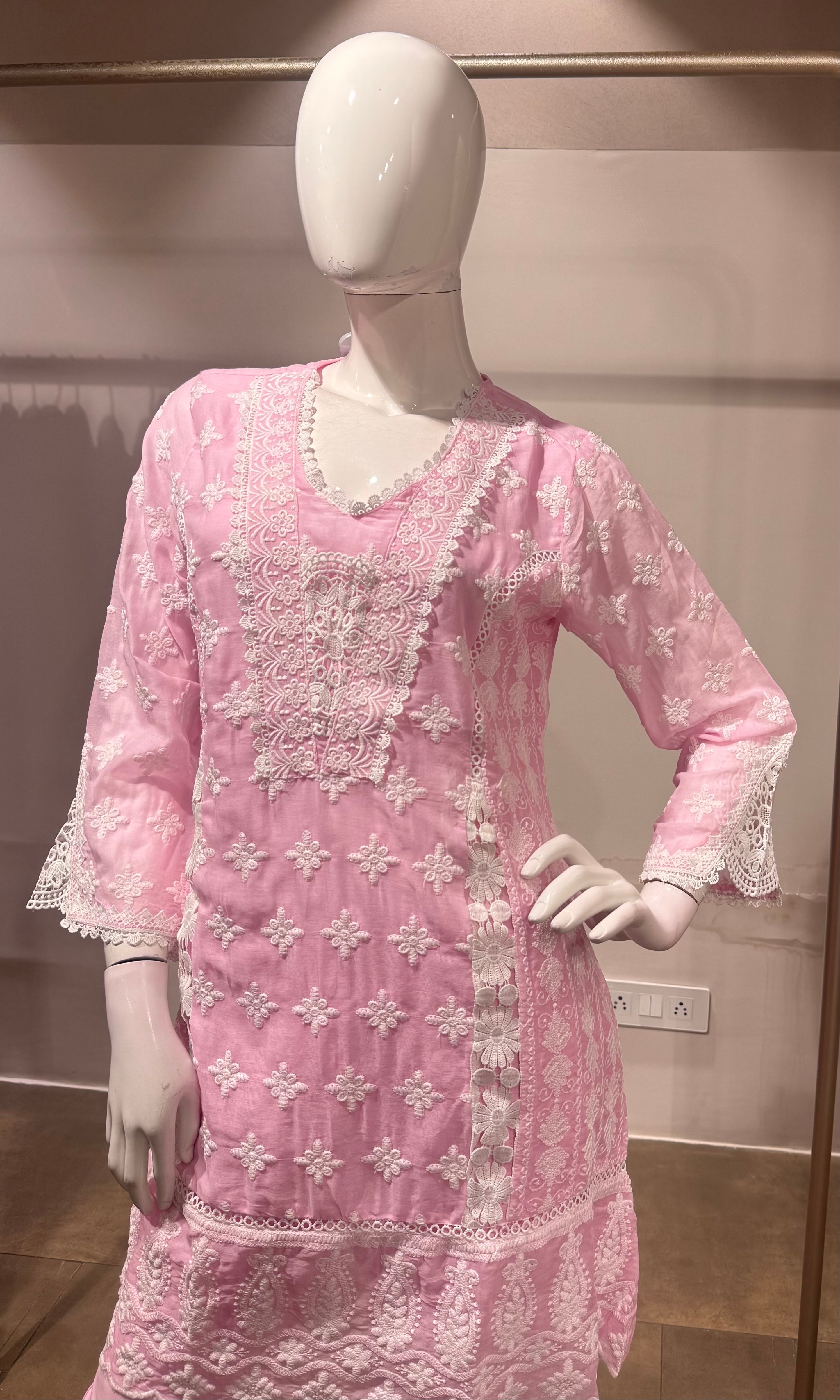 Light Pink Embroidered Cotton Cord Set