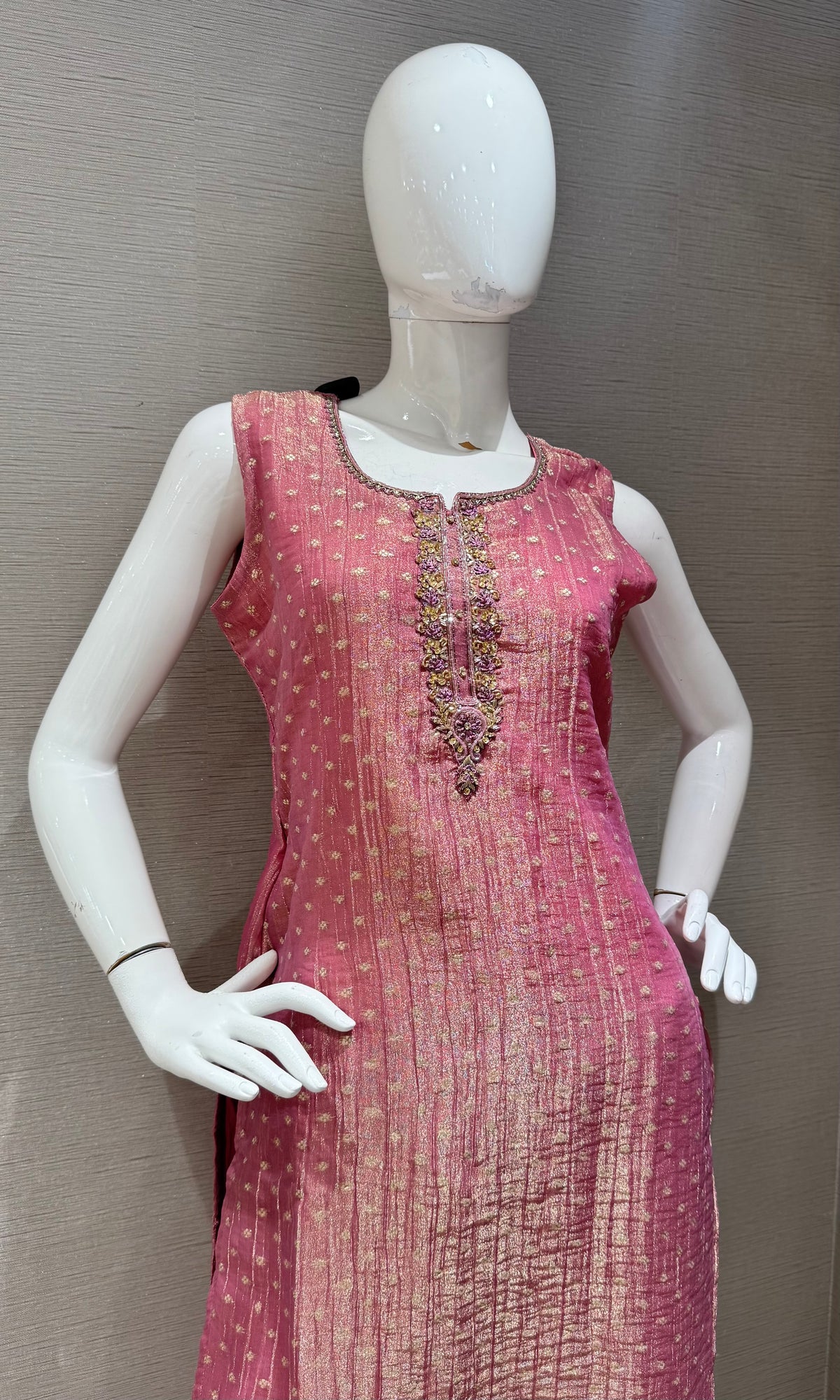 Light pink Shimmer Golden ethnic kurta set