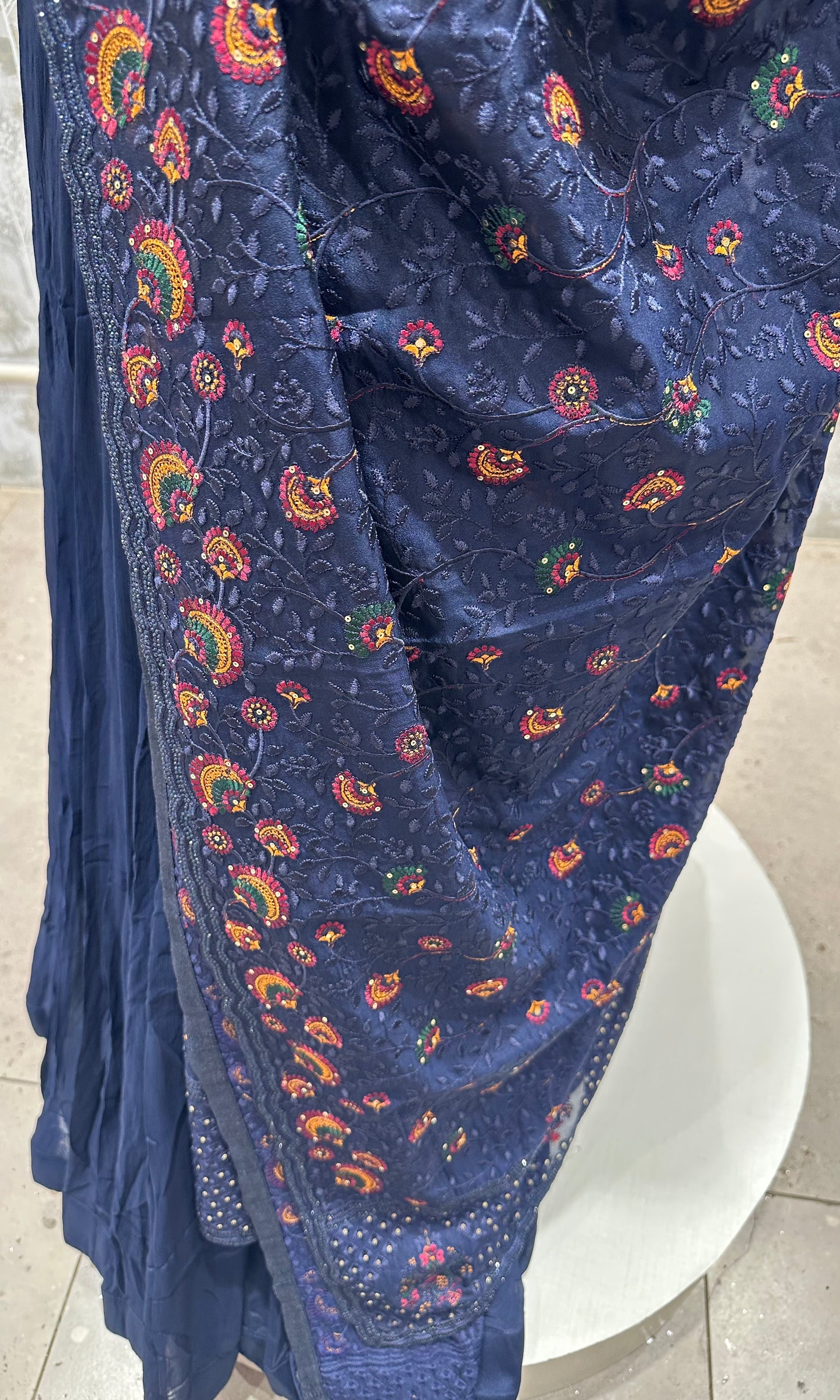 💙Midnight blue long dress with embroidered dupatta🪻