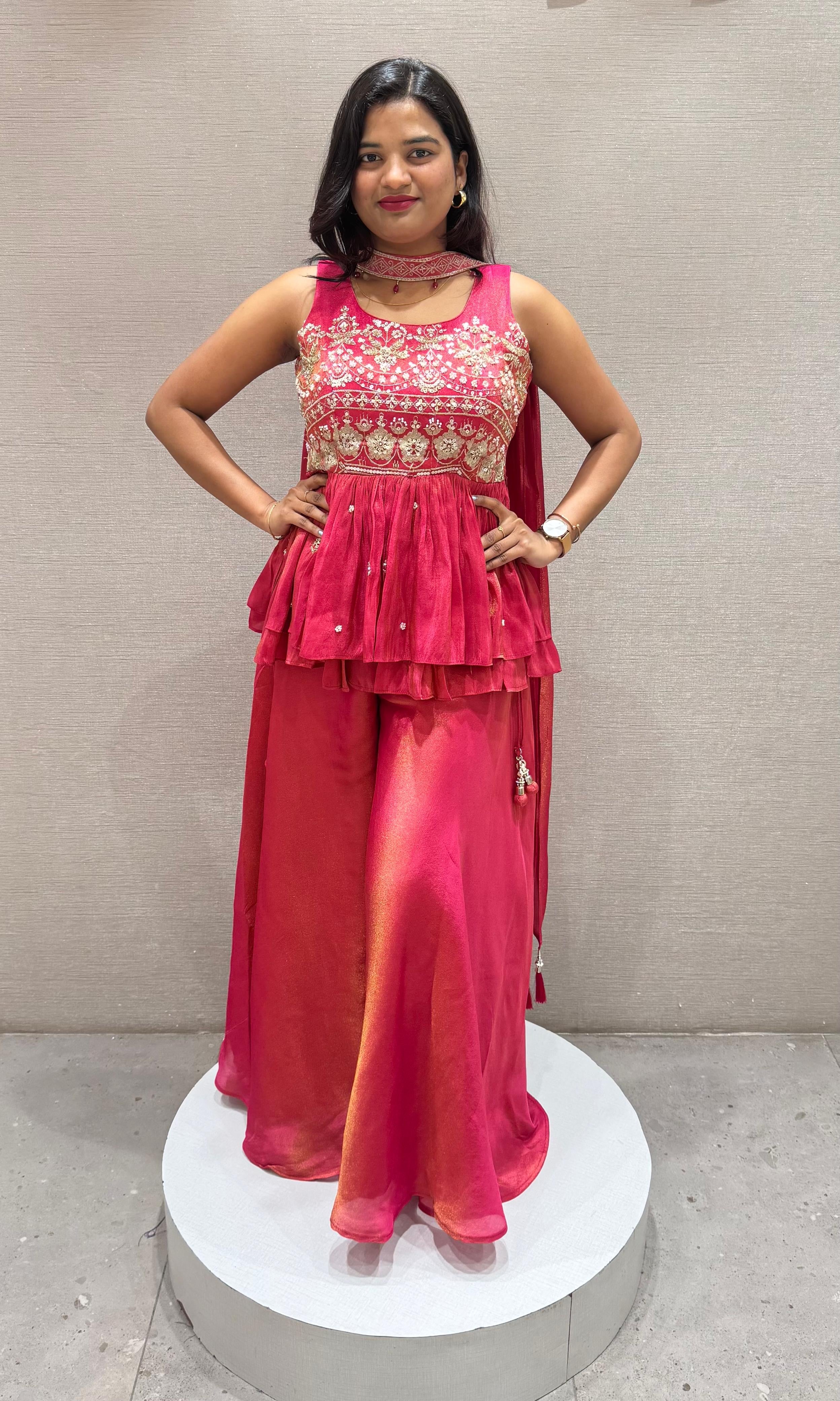 Rani pink EMBROIDERED PEPLUM palazzo