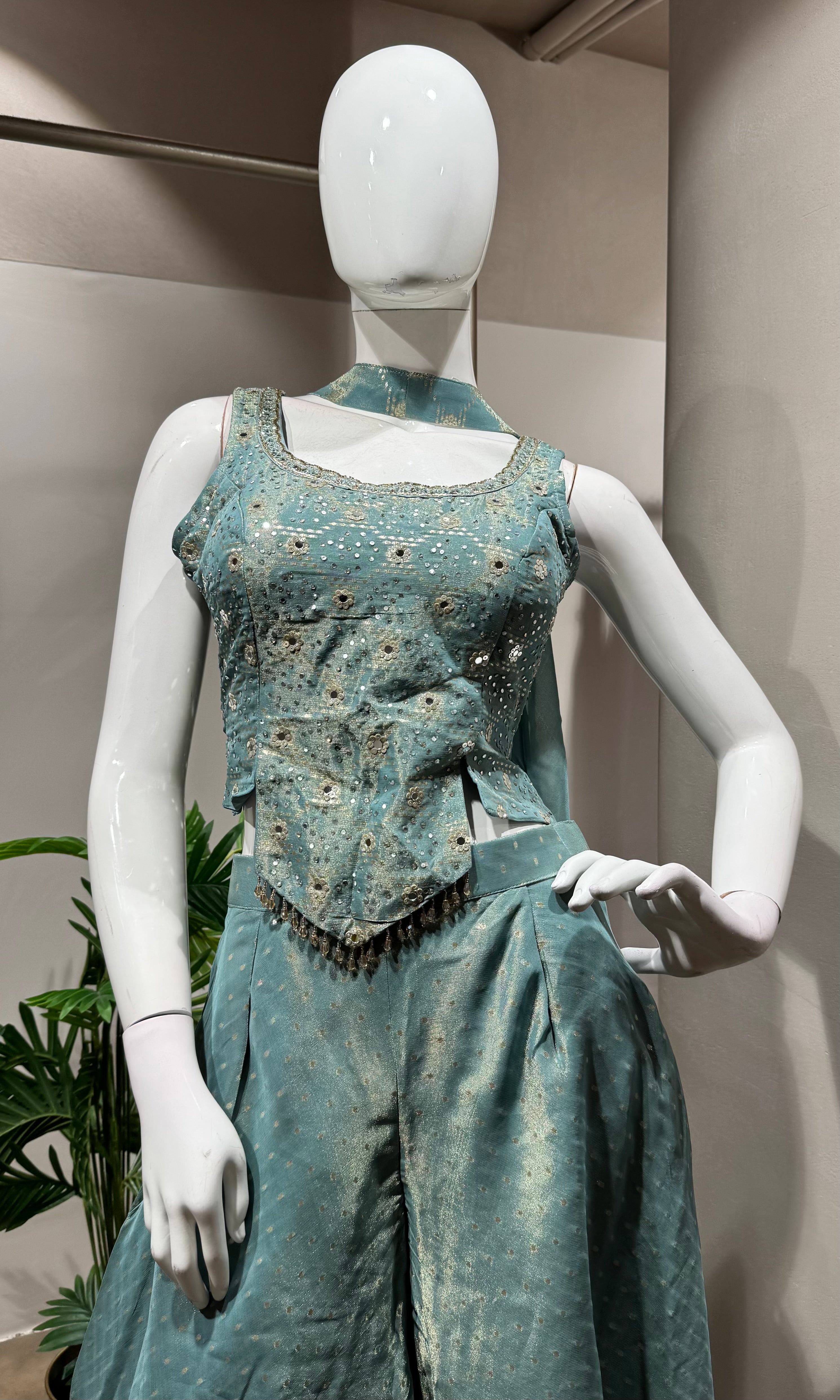 GREEN EMBROIDERED Palazzo SET with Blouse