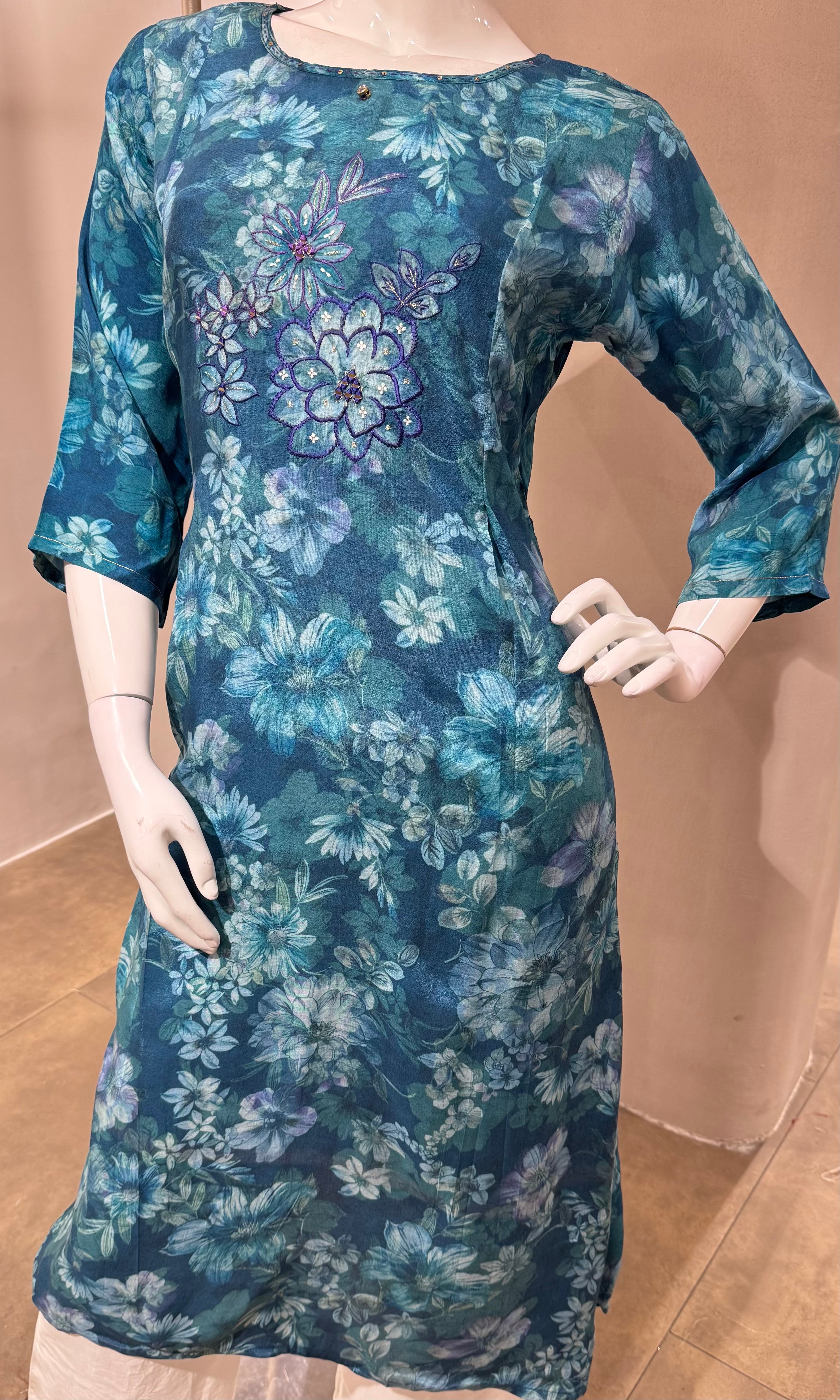 BLUE FLORAL KURTI TOP