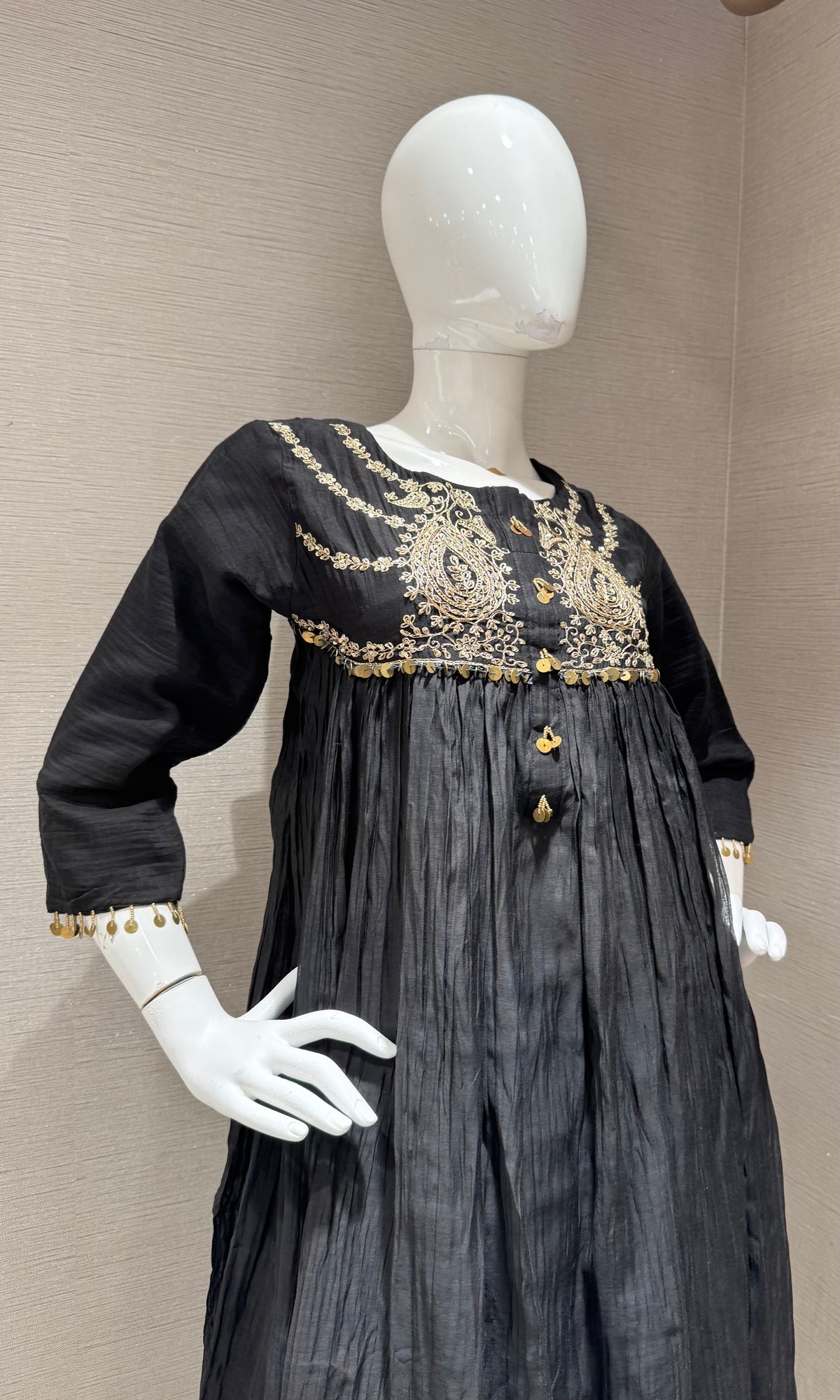 BLACK COTTON ETHNIC A LINE KURTA SET WITH DUPATTA