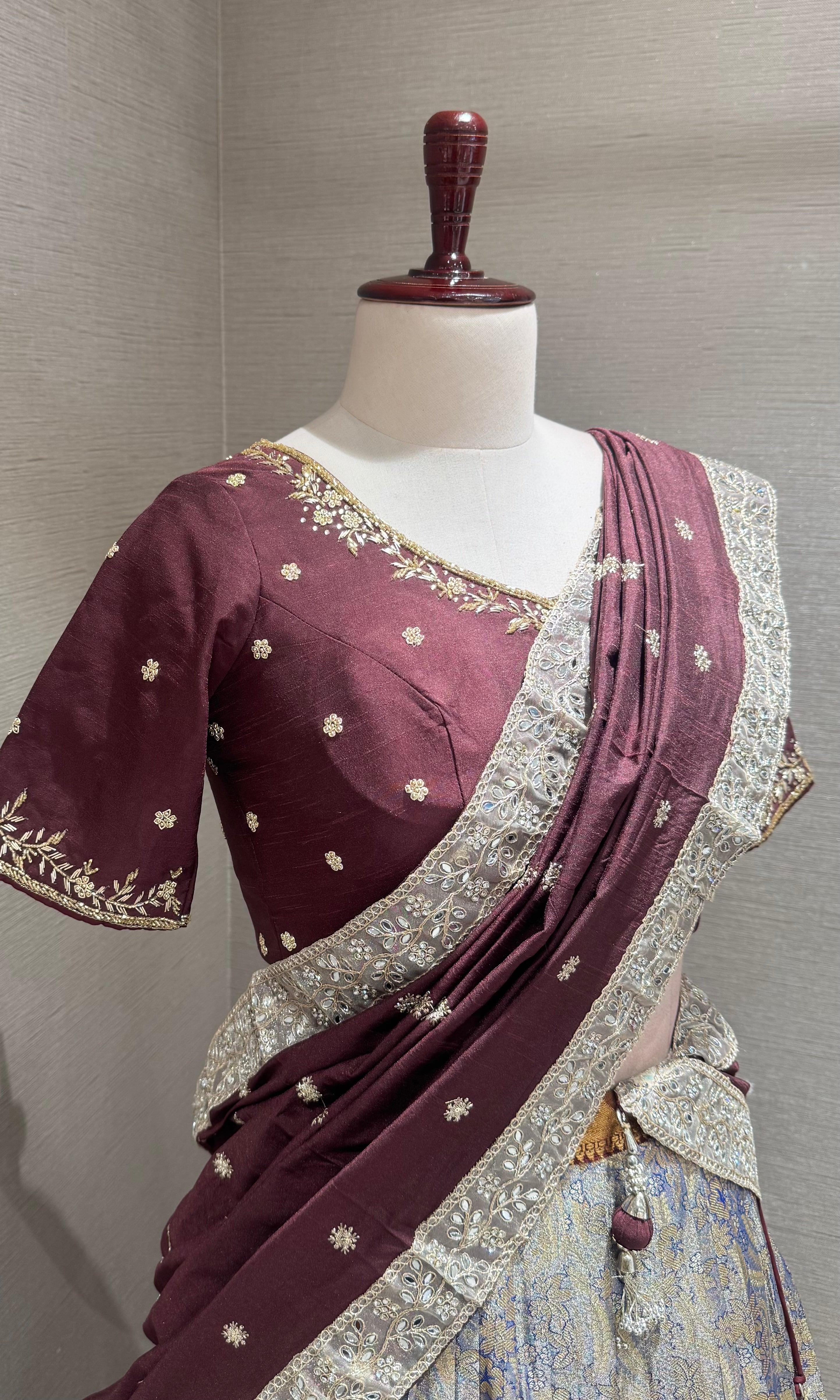 Brown AND NAVY blue BANARASI PATTU LEHENGA