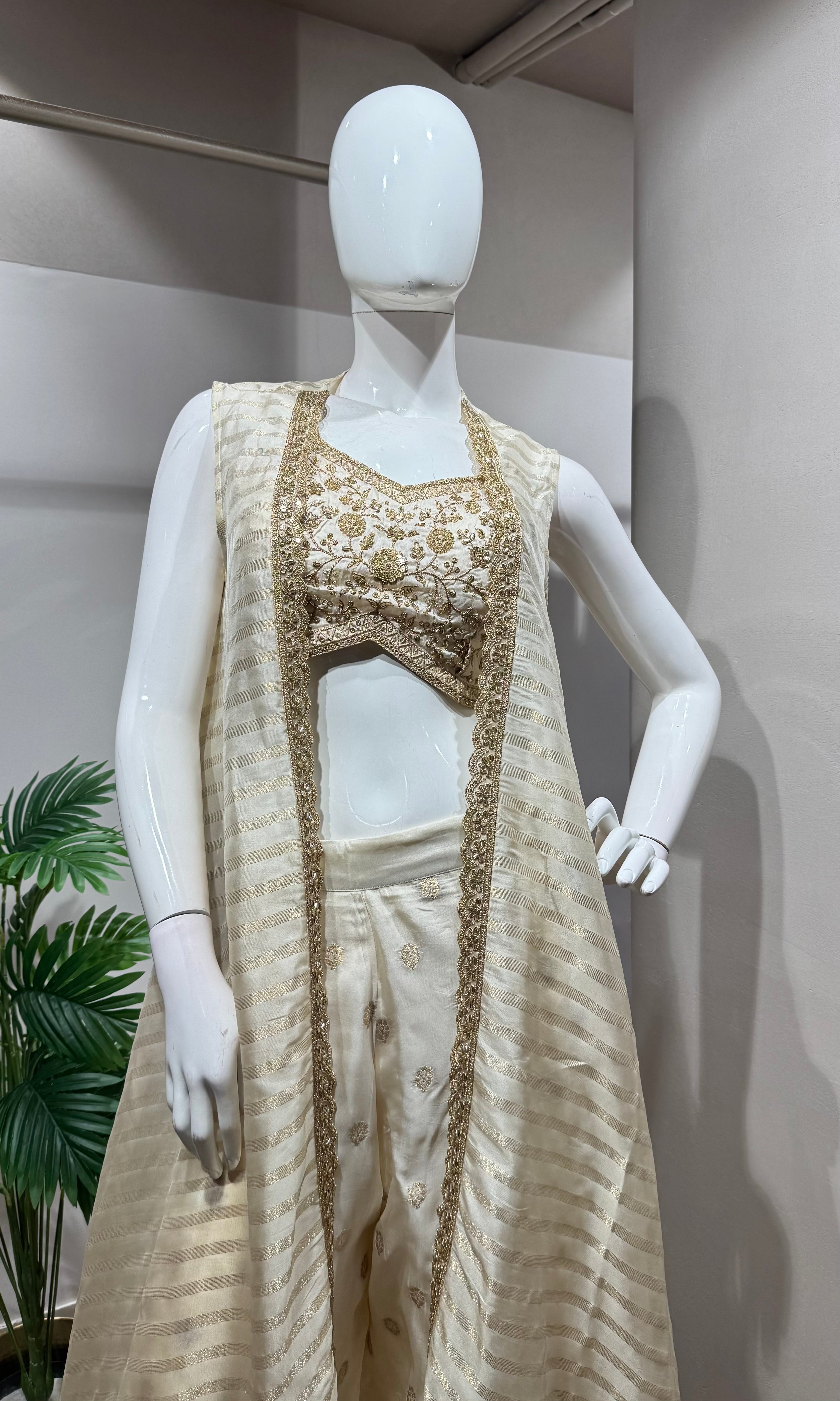 Cream Ethereal Shimmer Palazzo Set