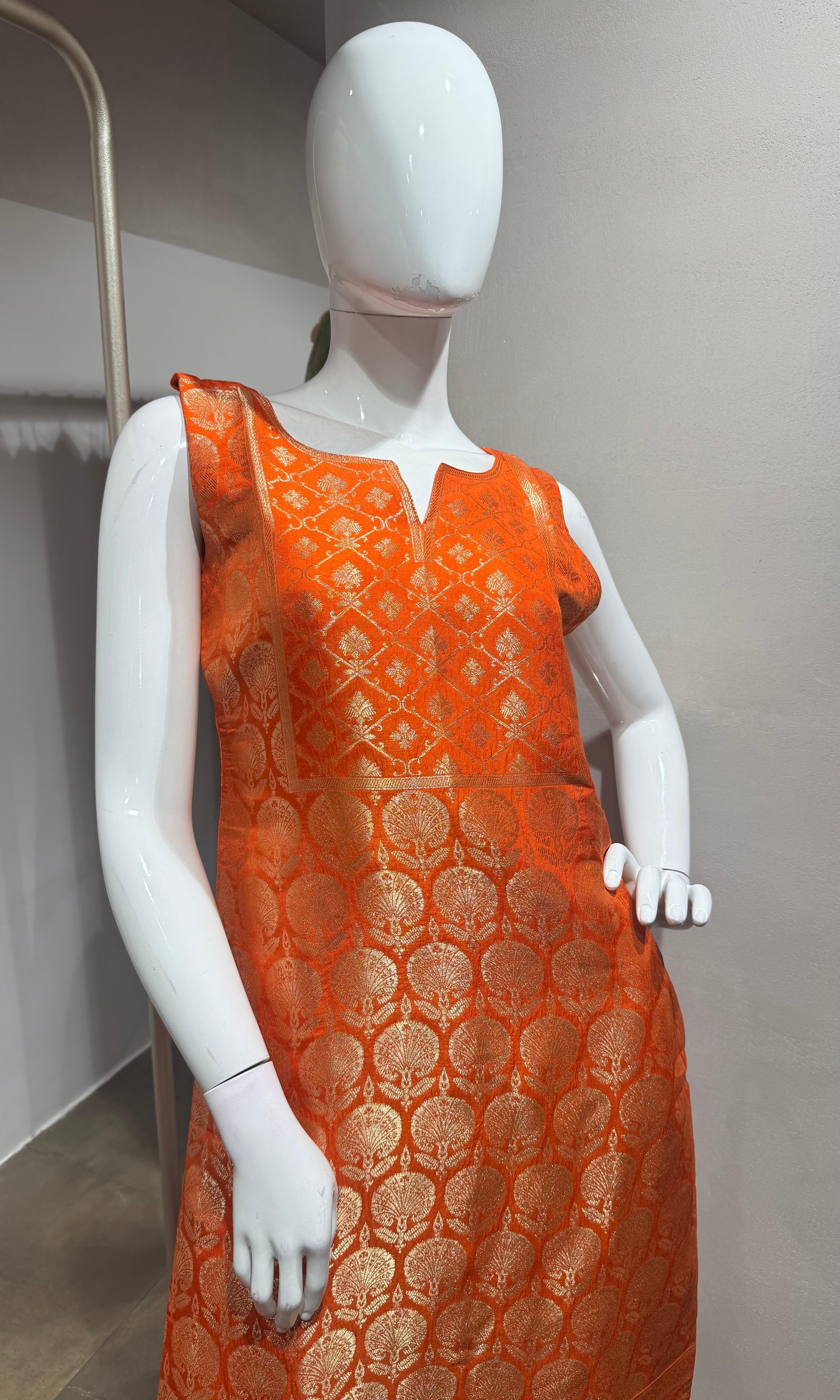 Orange golden banarasi kurta set