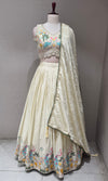 Cream Tissue silk Lehenga with Peacock & Floral Embroidery