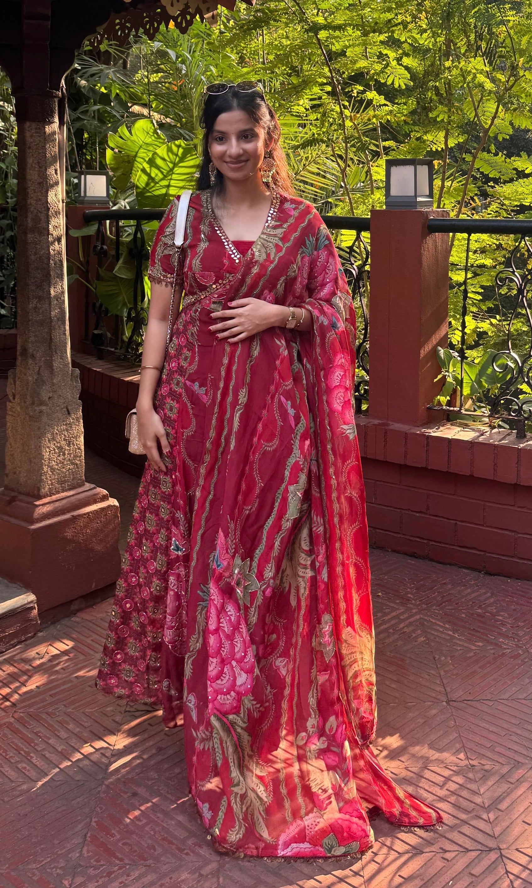 Red front slit Anarkali with palazzo pants