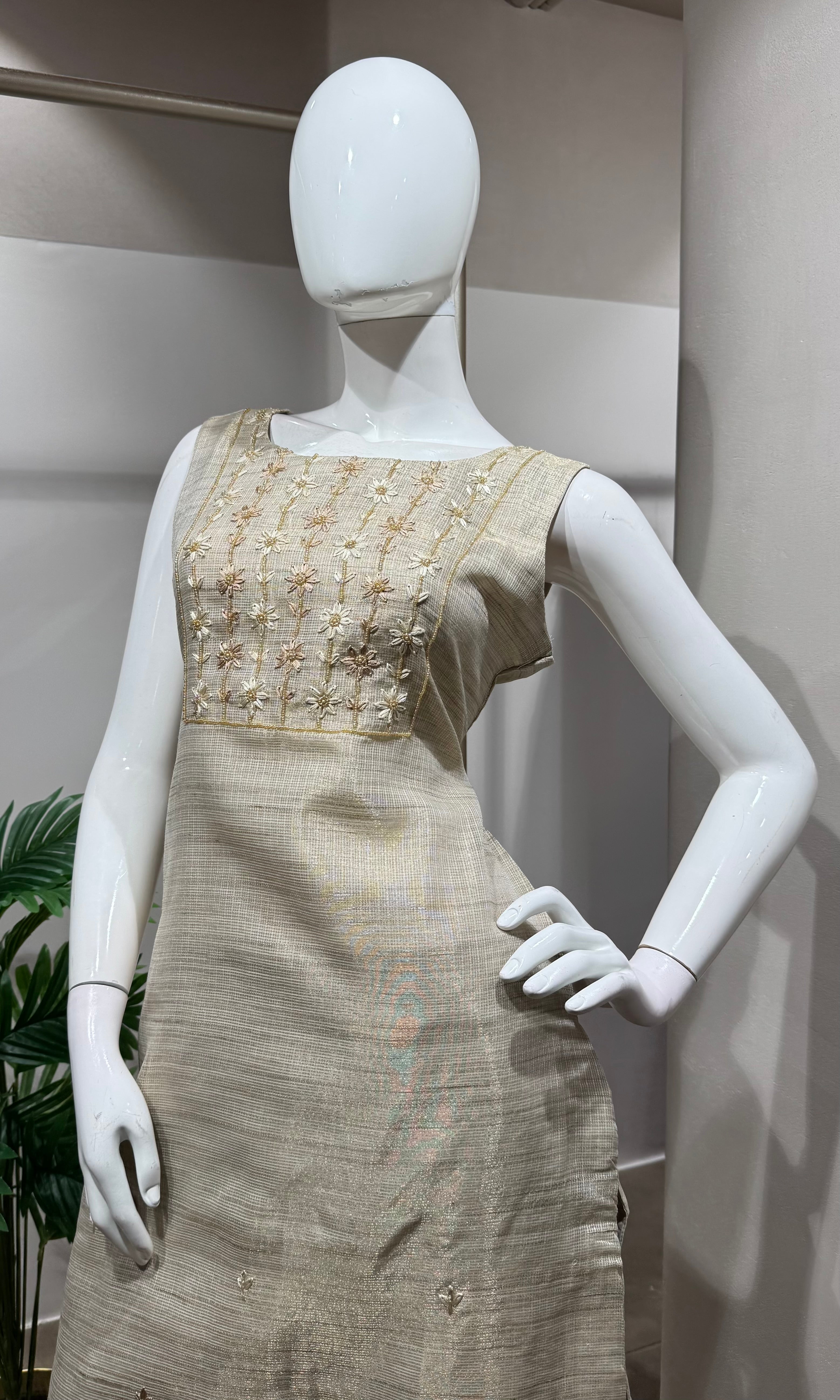 Fawn and Gold Embroidered Kurta Set