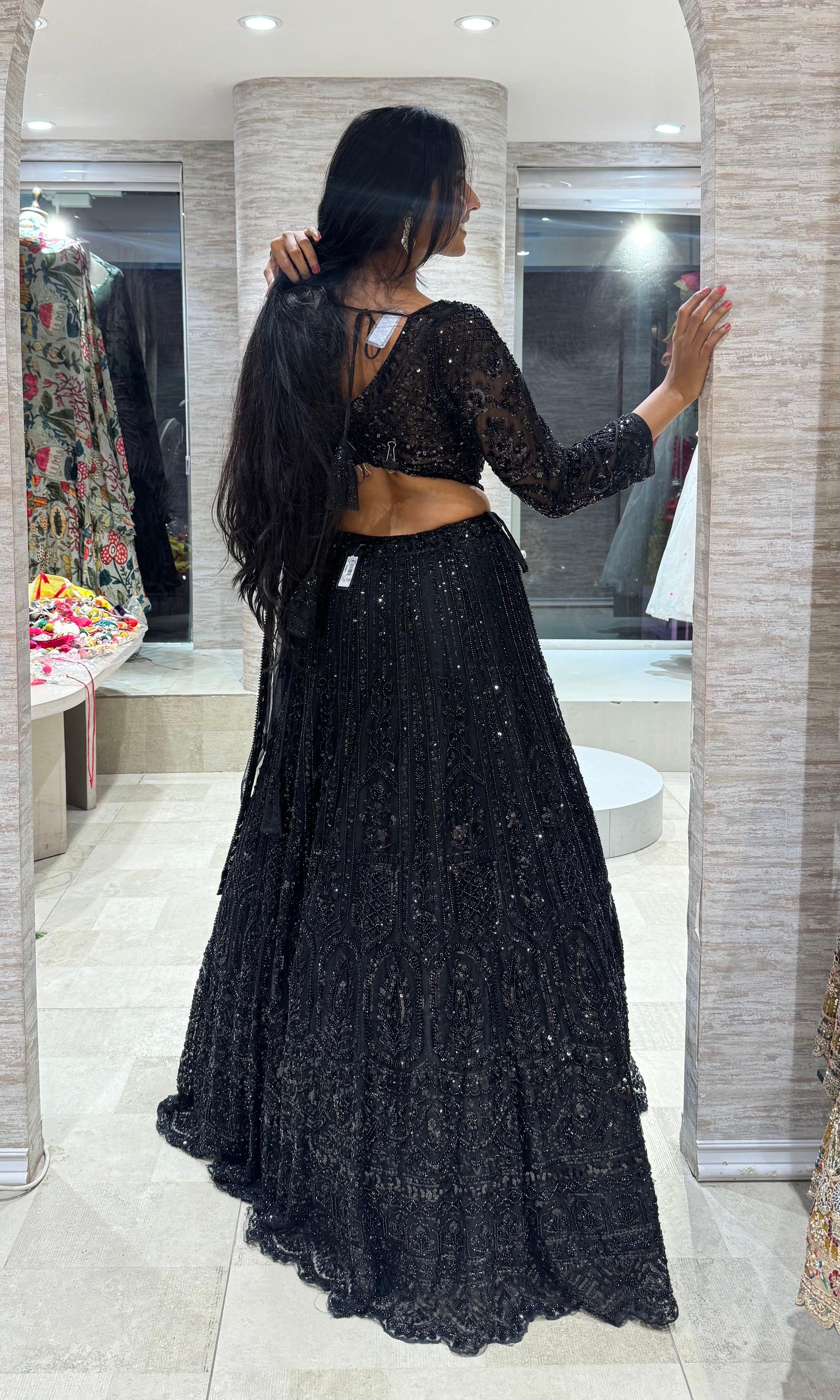 BLACK INTRICATE EMBROIDERED LEHENGA