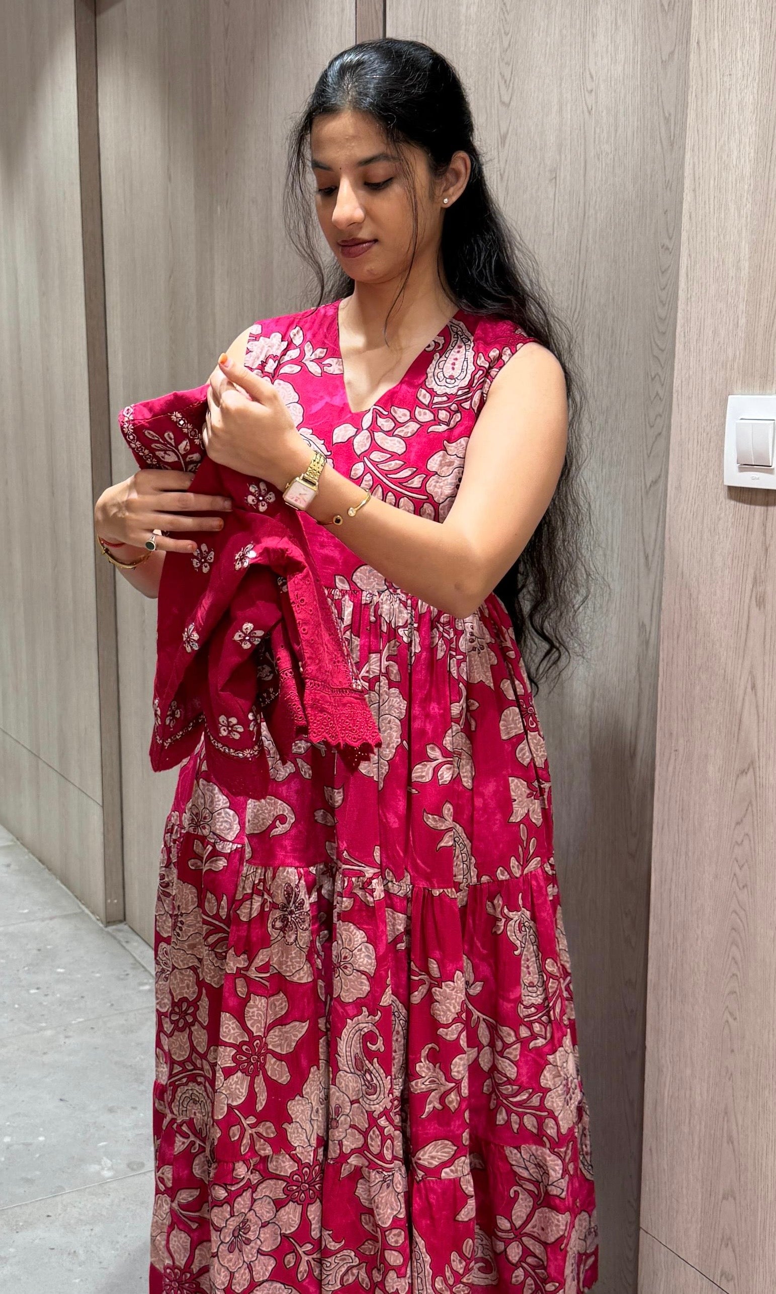 Pink Anarkali with jacket