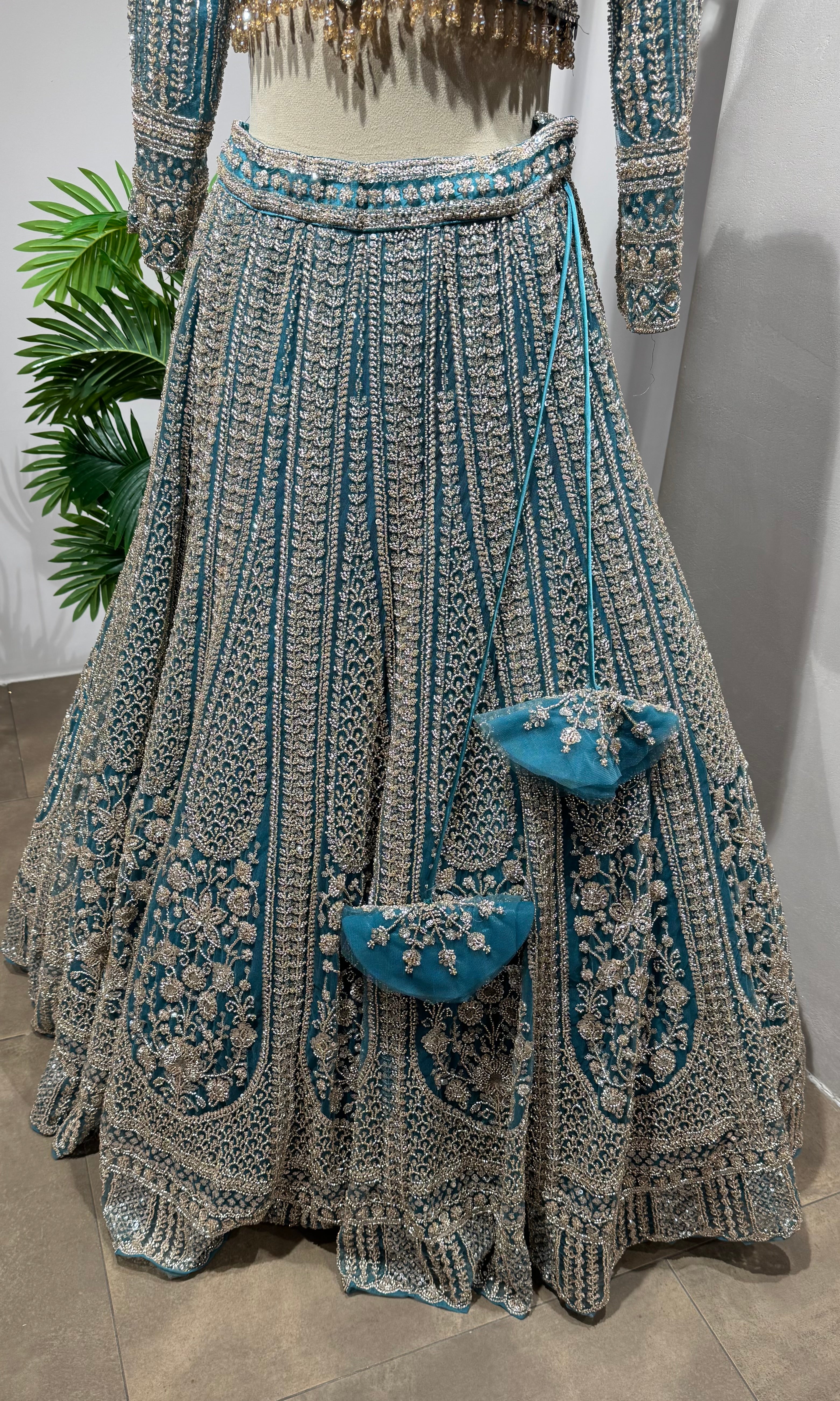 BLUE silver embroidered BRIDAL LEHENGA