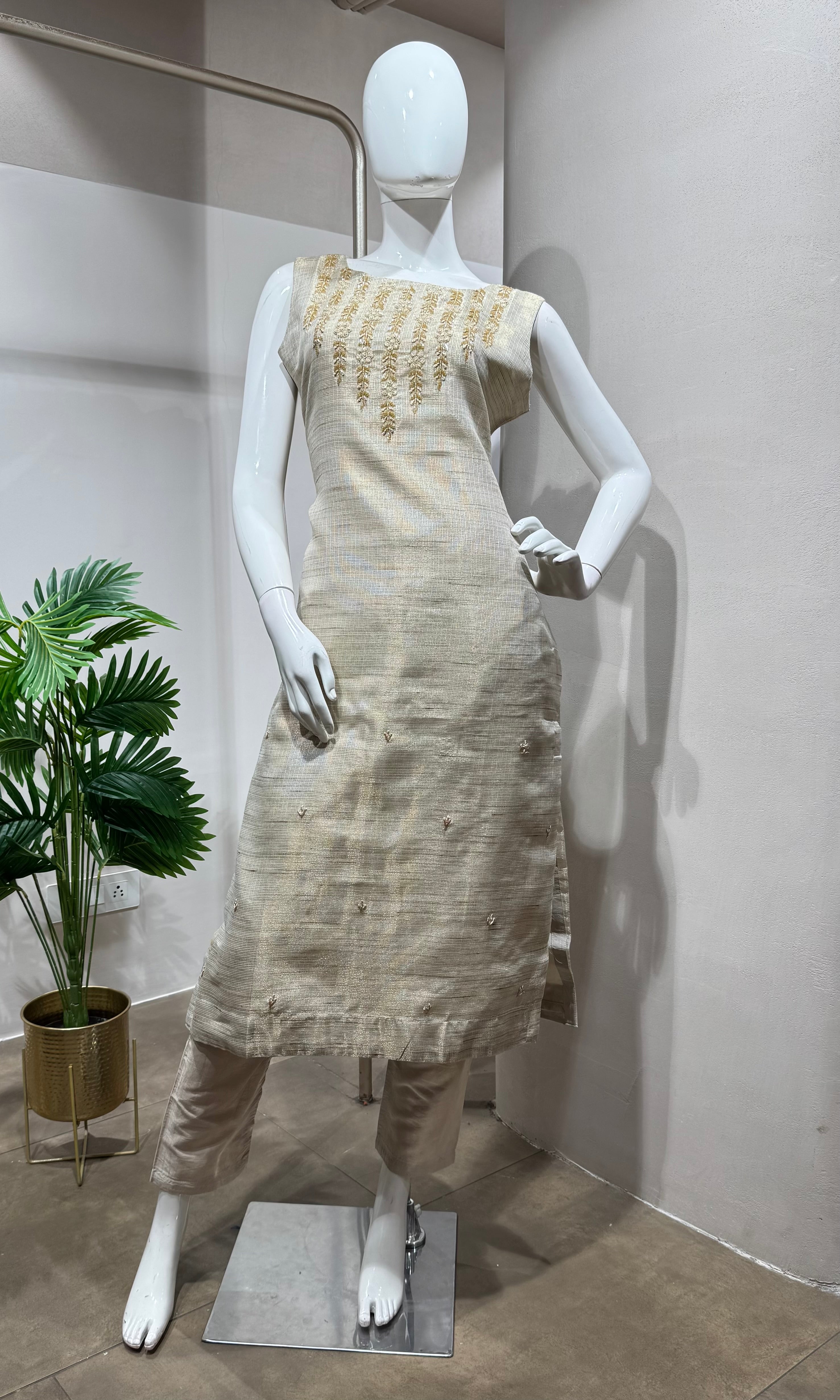 Fawn Banarasi Silk Elegant Kurta SET