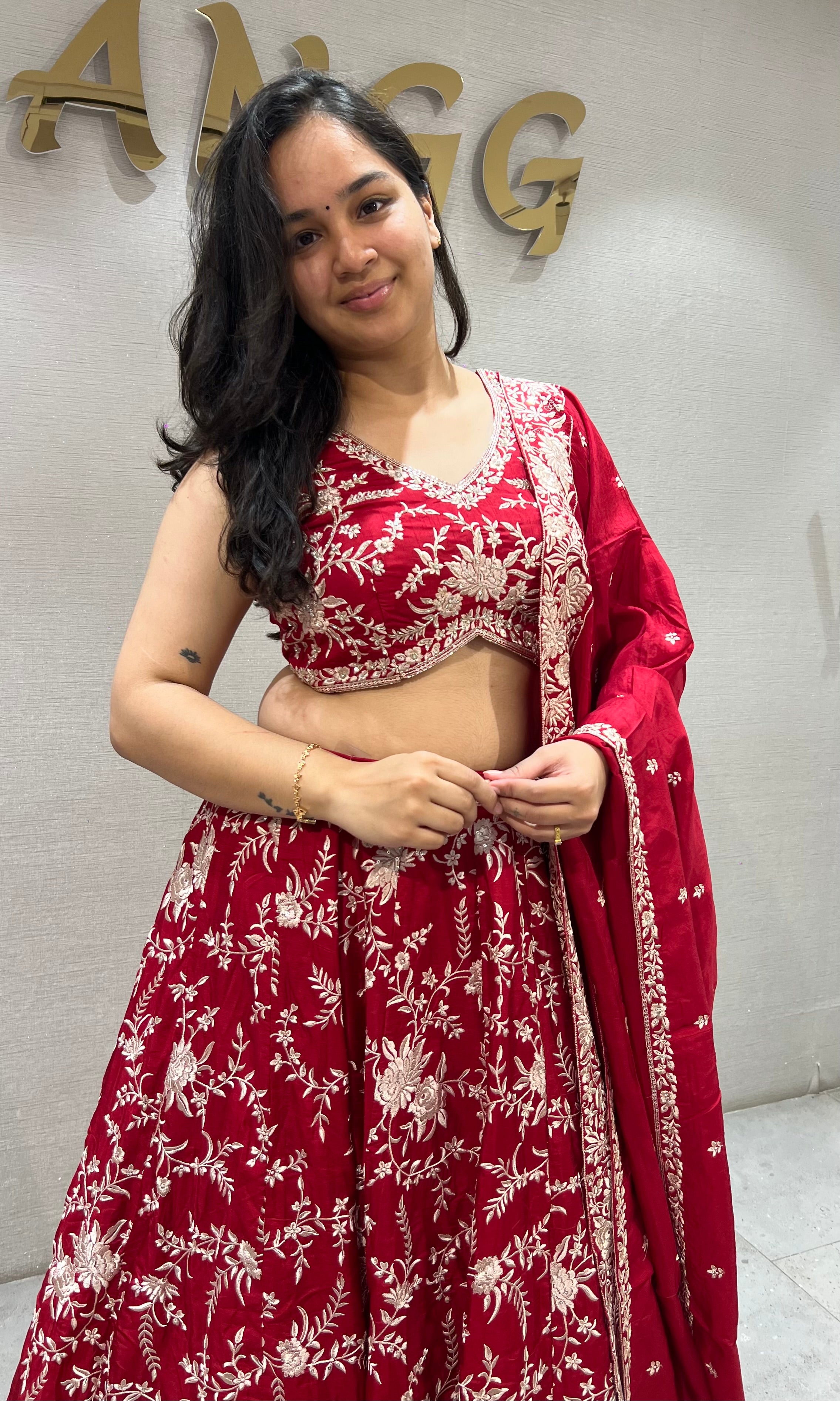Maroon & Silver Floral Ethnic Lehenga Set with Dupatta