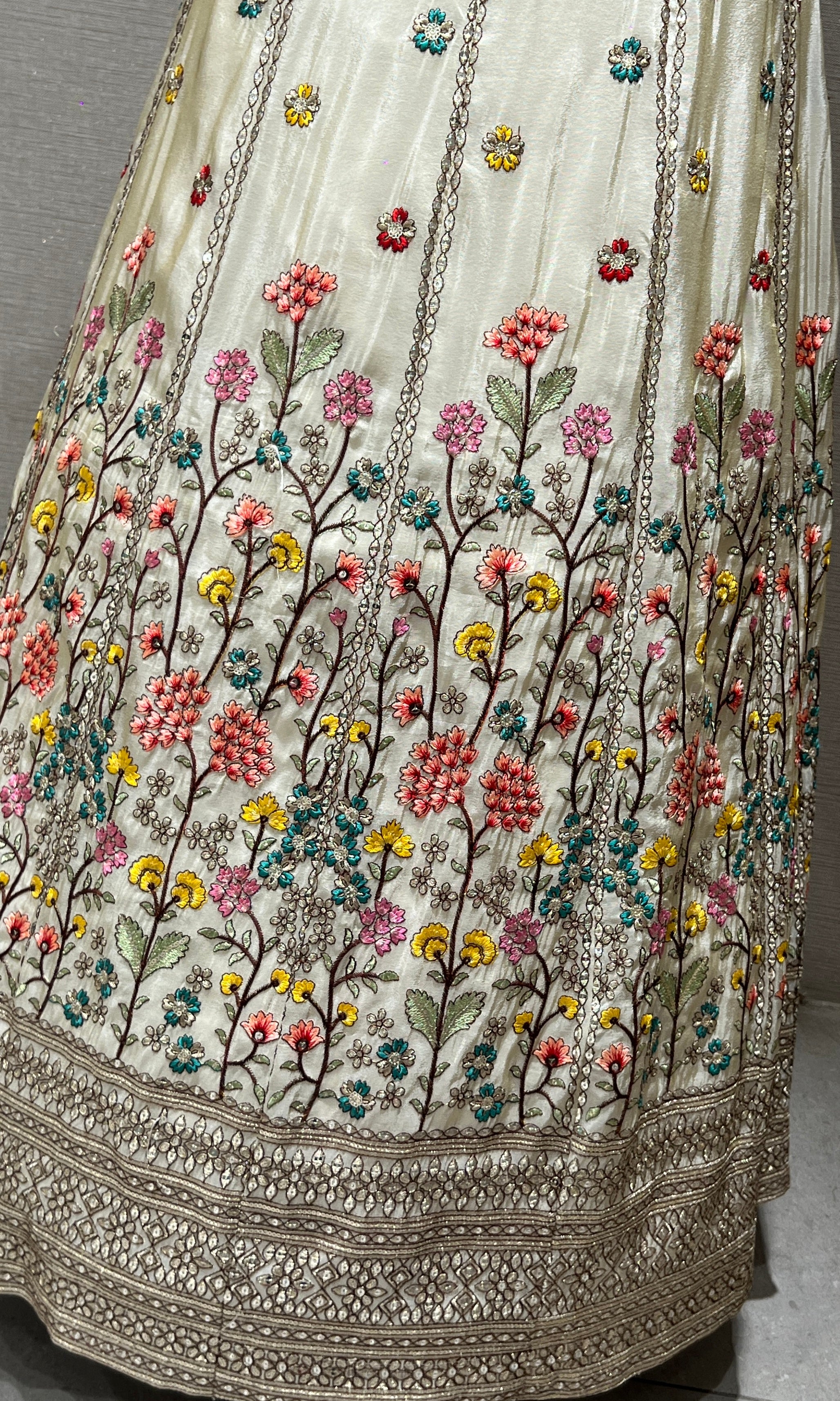 Half white floral embroidery Lehenga