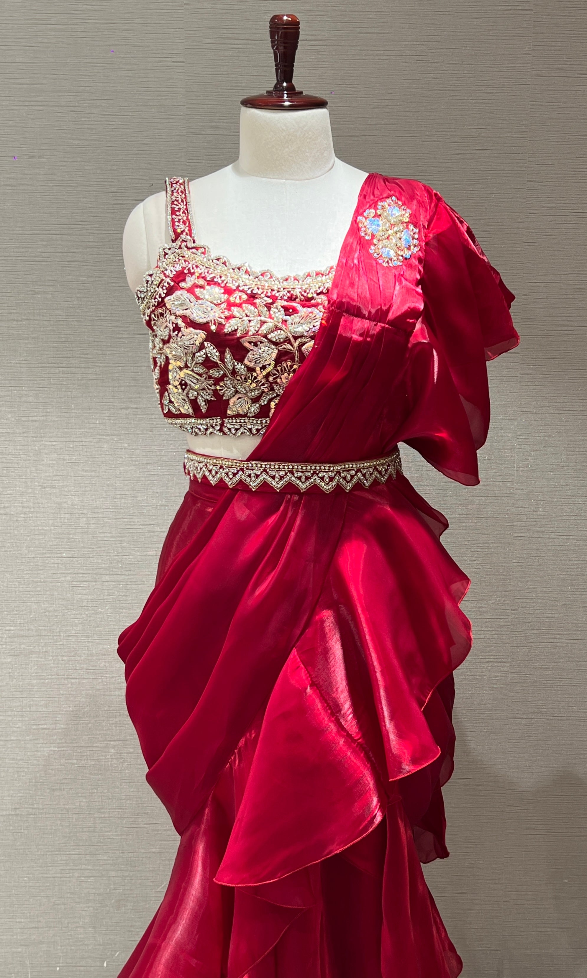 Maroon one minute saree