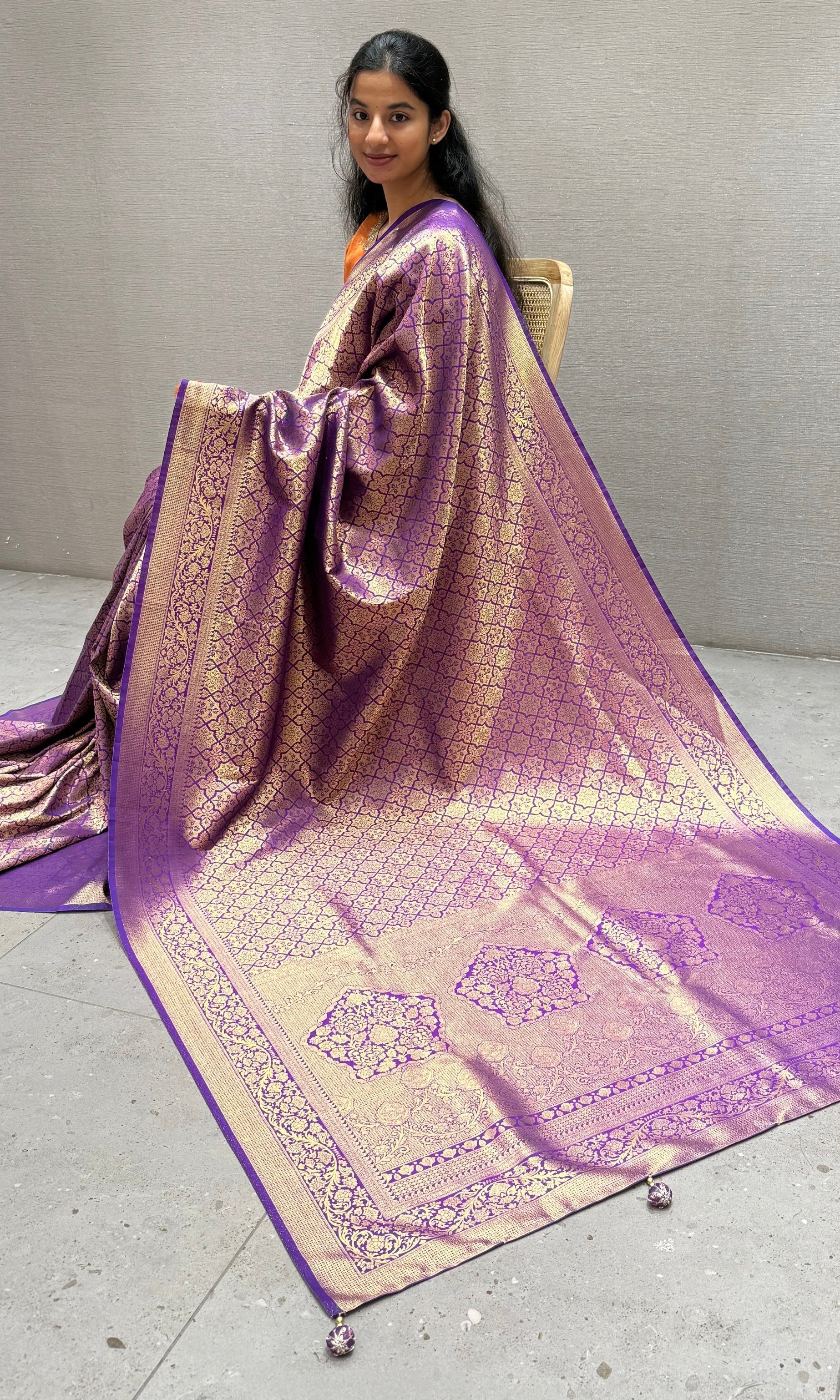 Purple saree with ready blouse