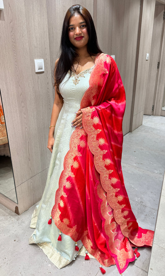 🐋Light blue long dress with pink dupatta🌺