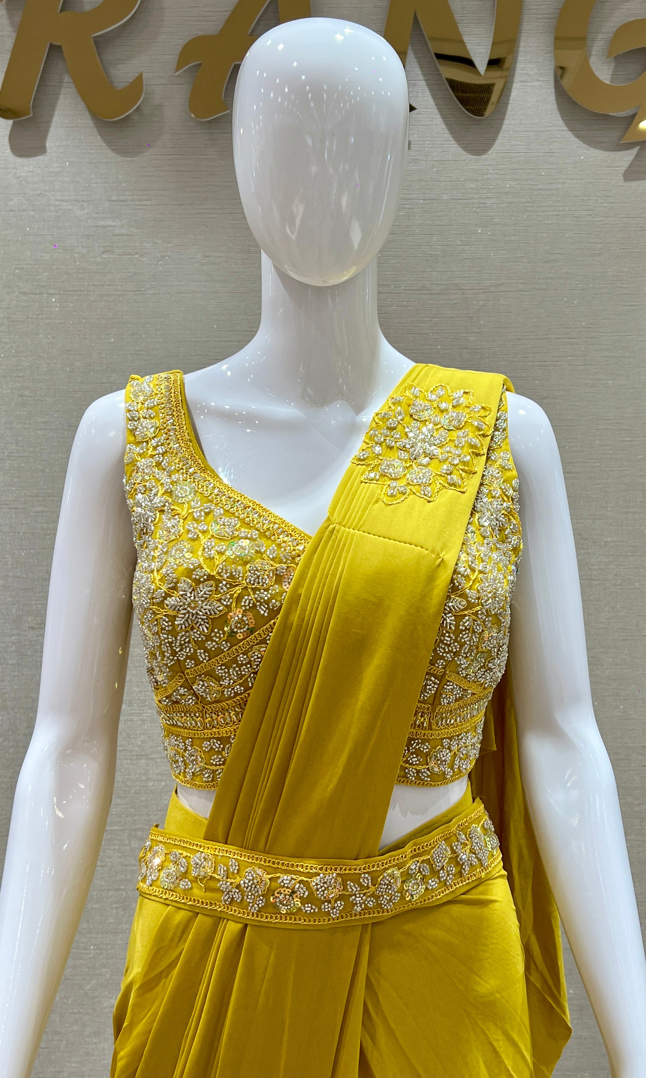 Yellow one minute saree