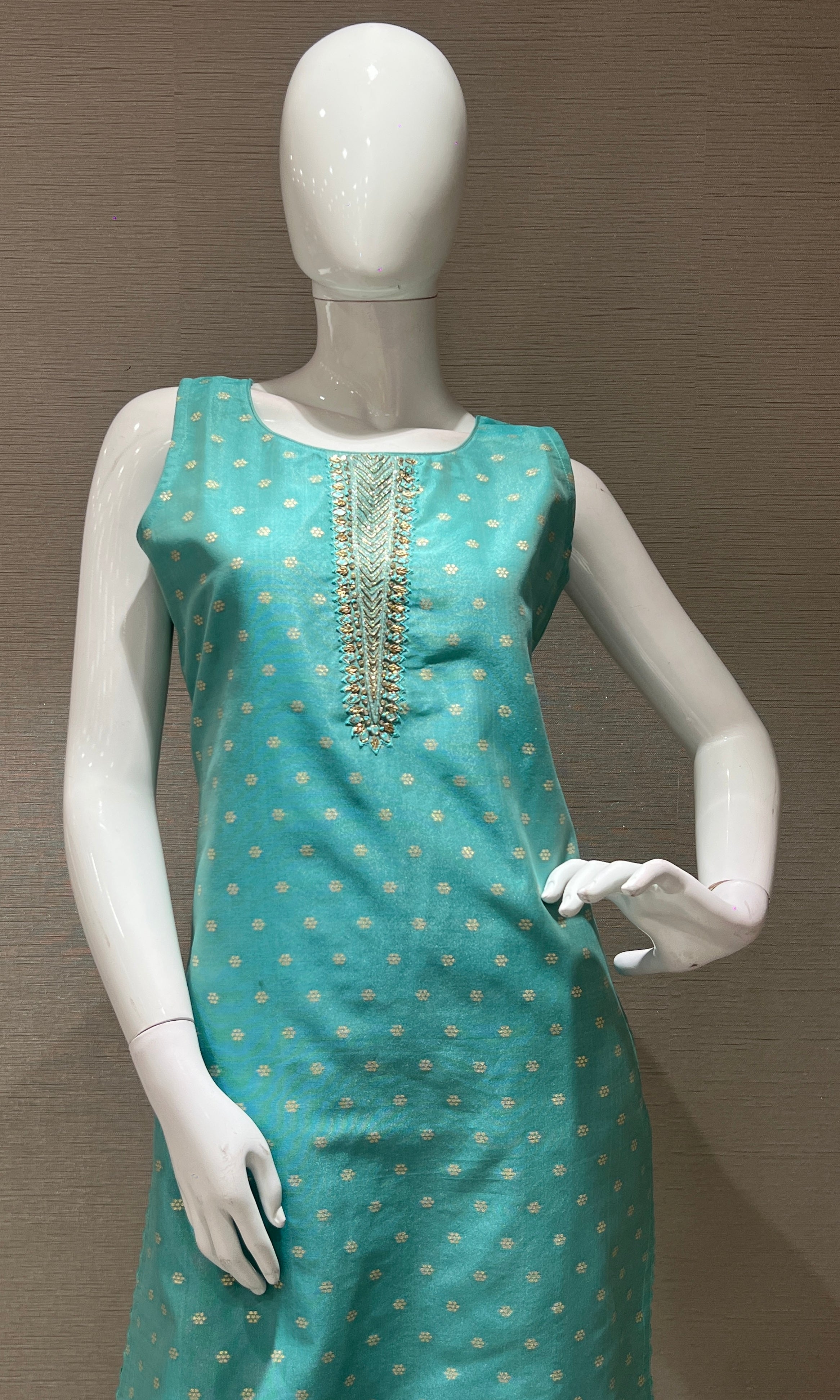 Sea green kurta set with floral print dupatta