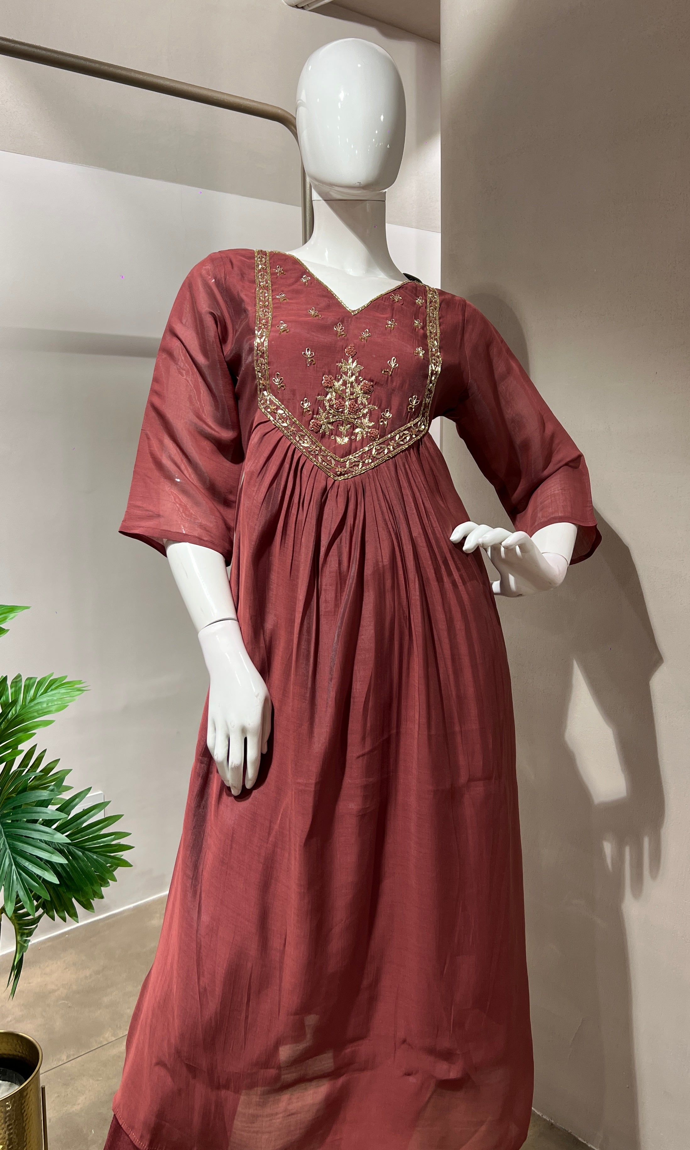 MAROON MUL CHANDERI KURTA SET