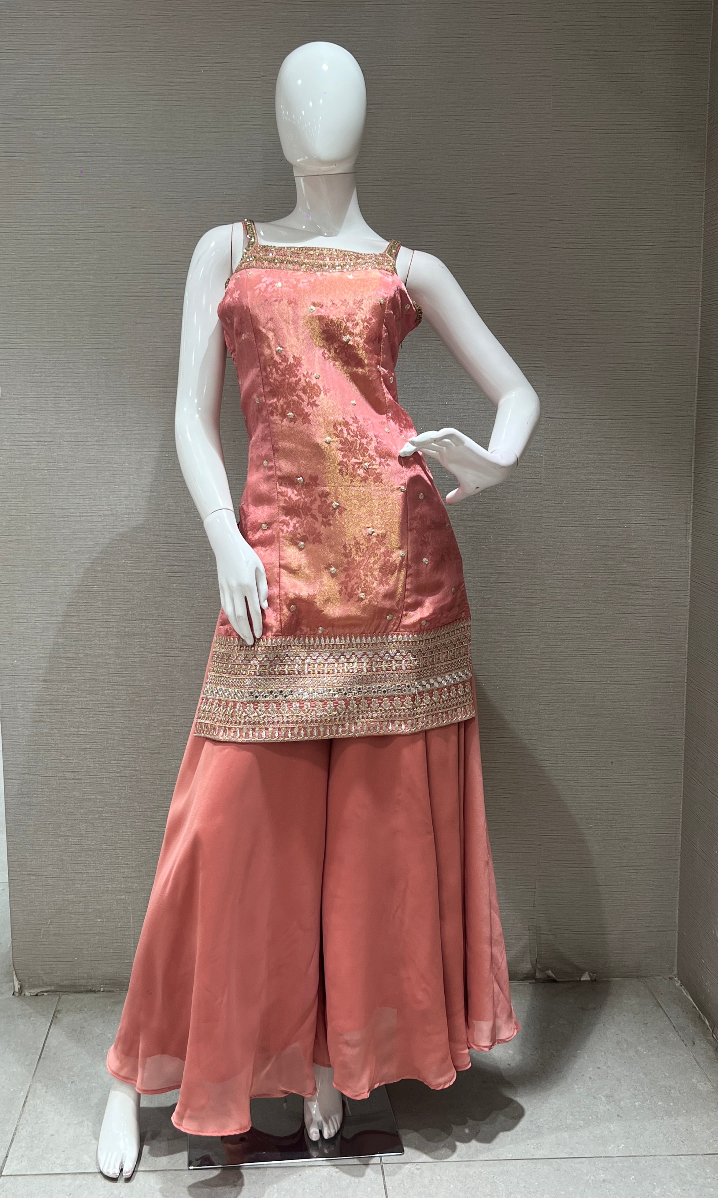 PINK embroidery sharara set with net dupatta