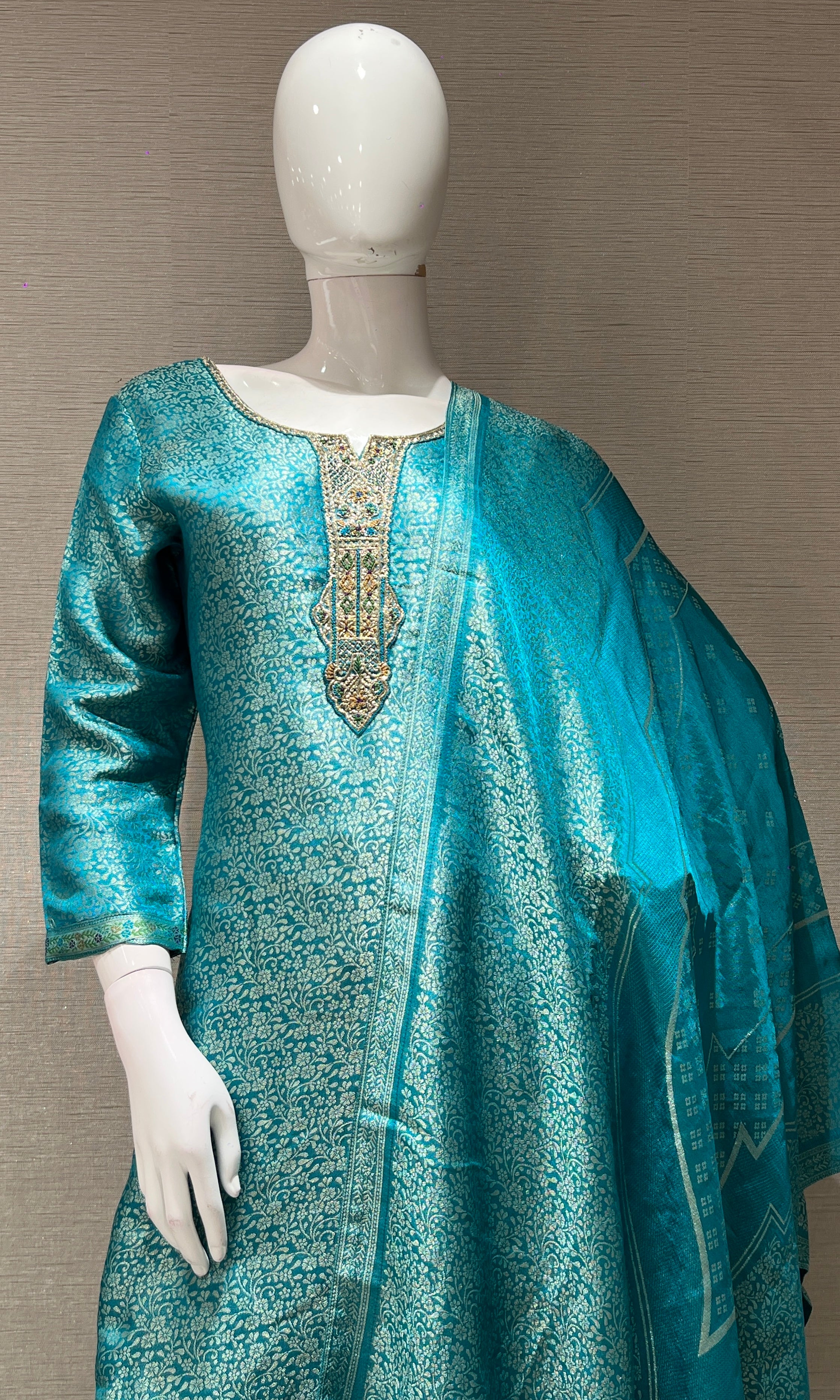 Rama blue ethnic print kurta set