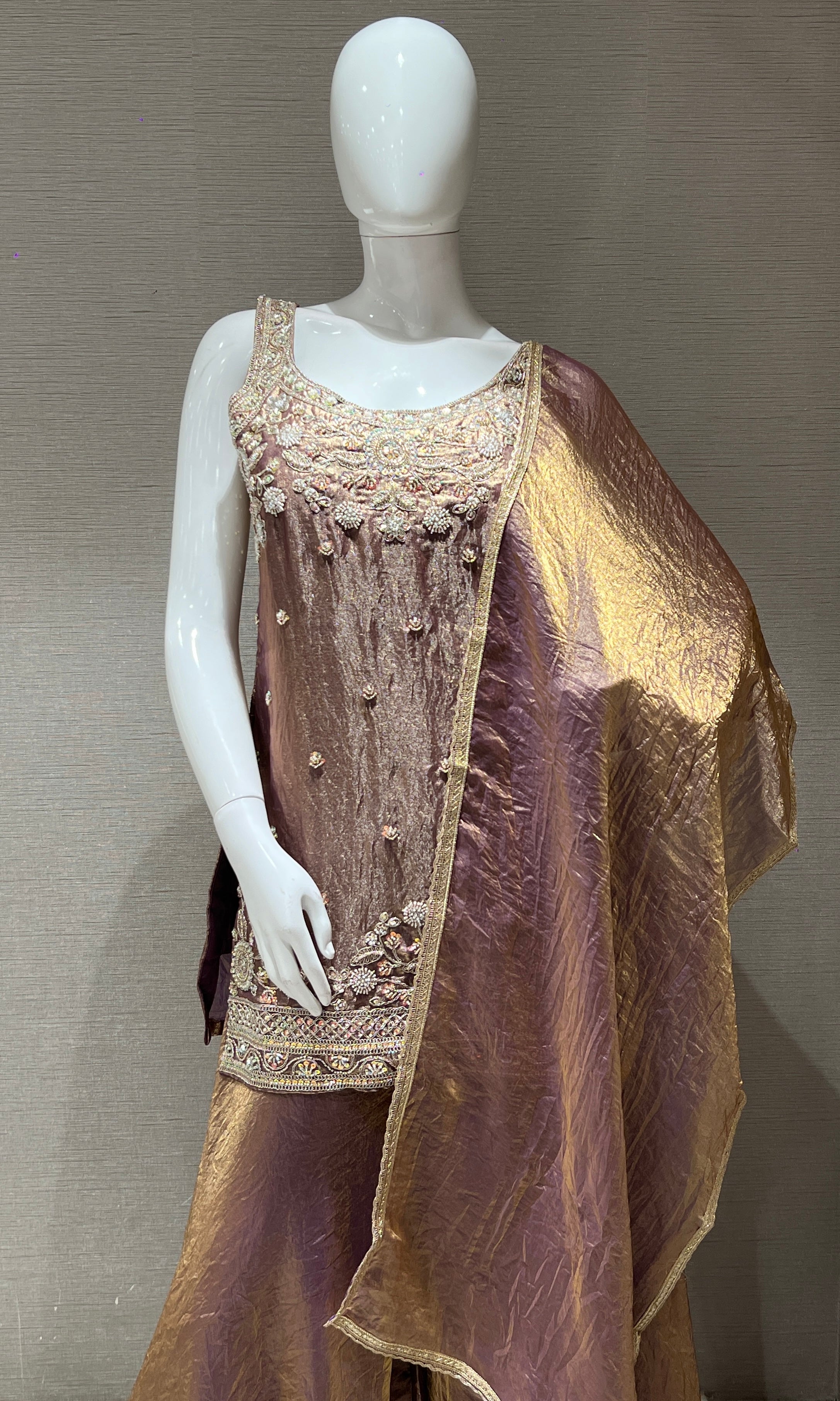 Purple Gold Embroidered Sharara Palazzo
