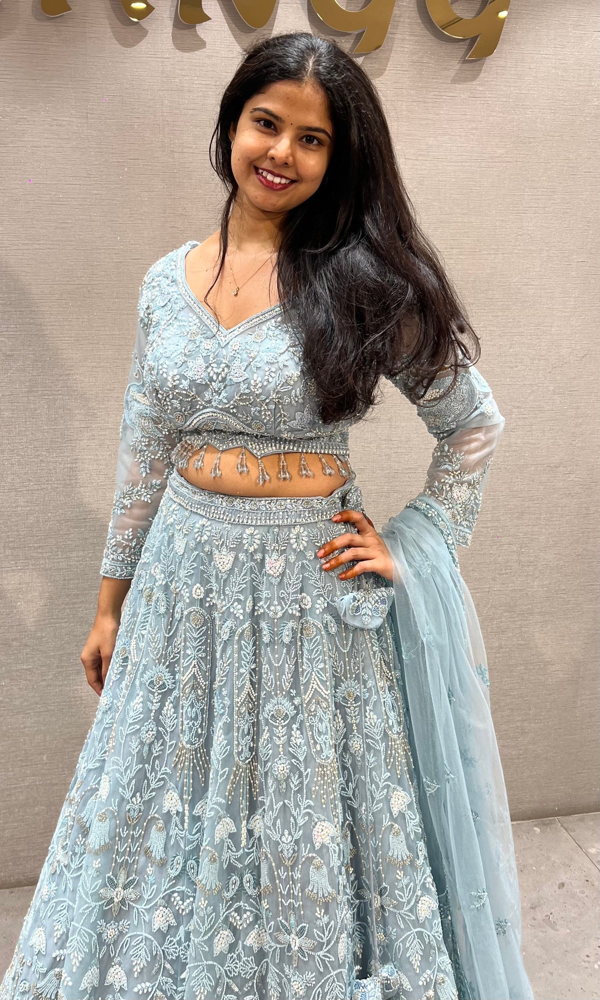 Powder Blue Floral silk Embroidered Bridal Lehenga set with dupatta