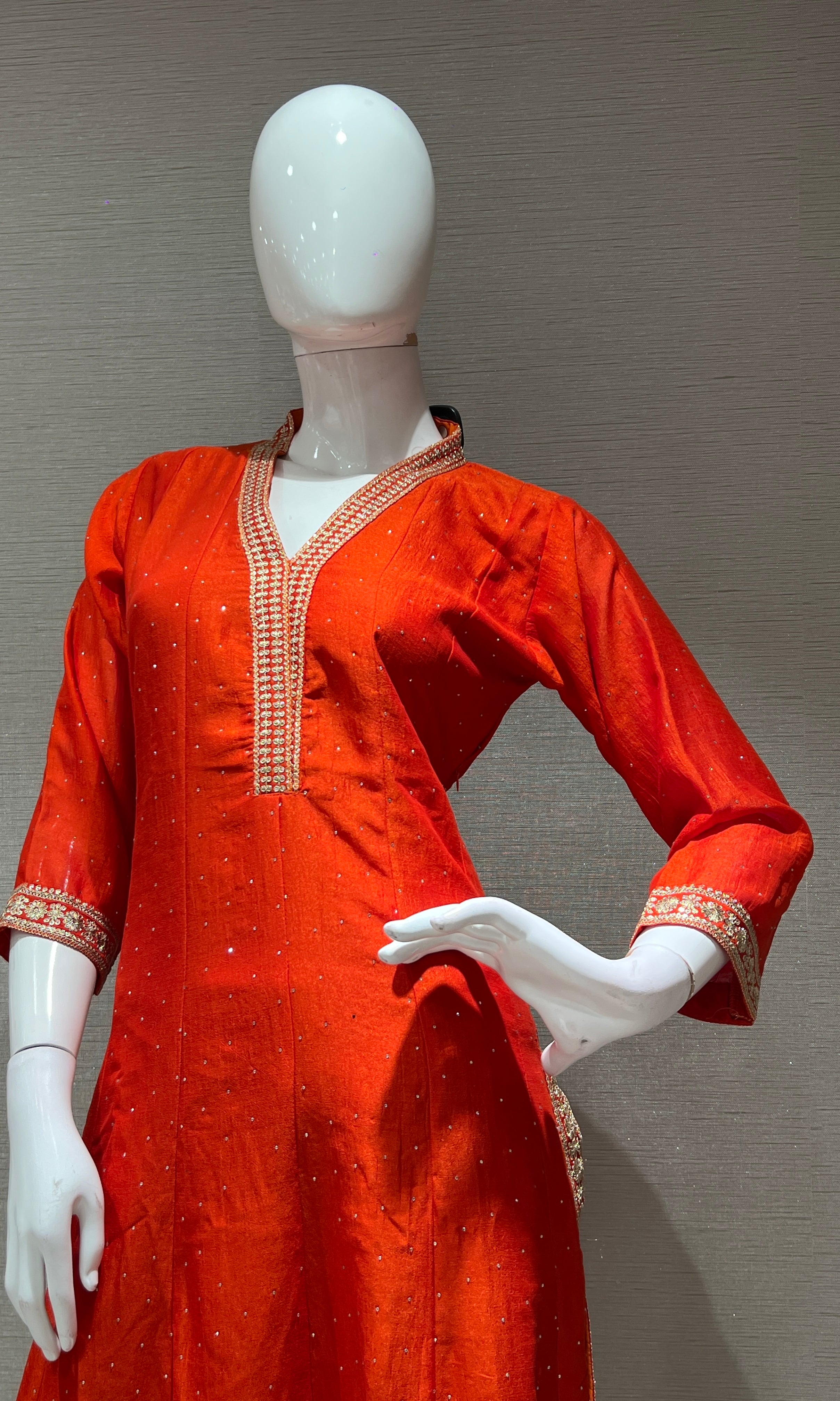 Orange EMBROIDERED ANARKALI KURTA SET