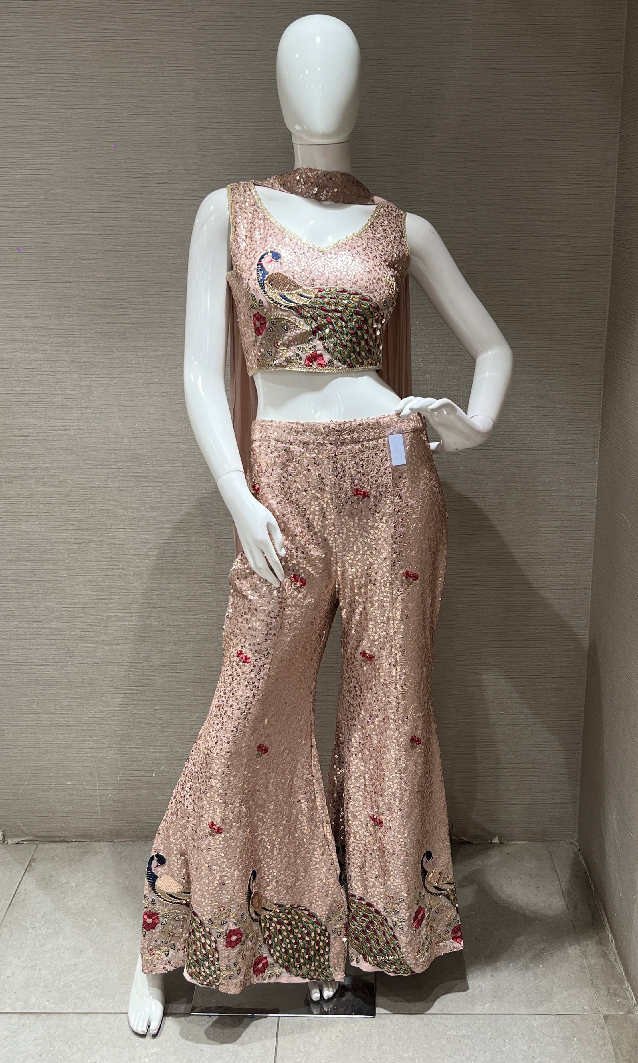 Rose Pink with Gold Sequin Sharara palazzo