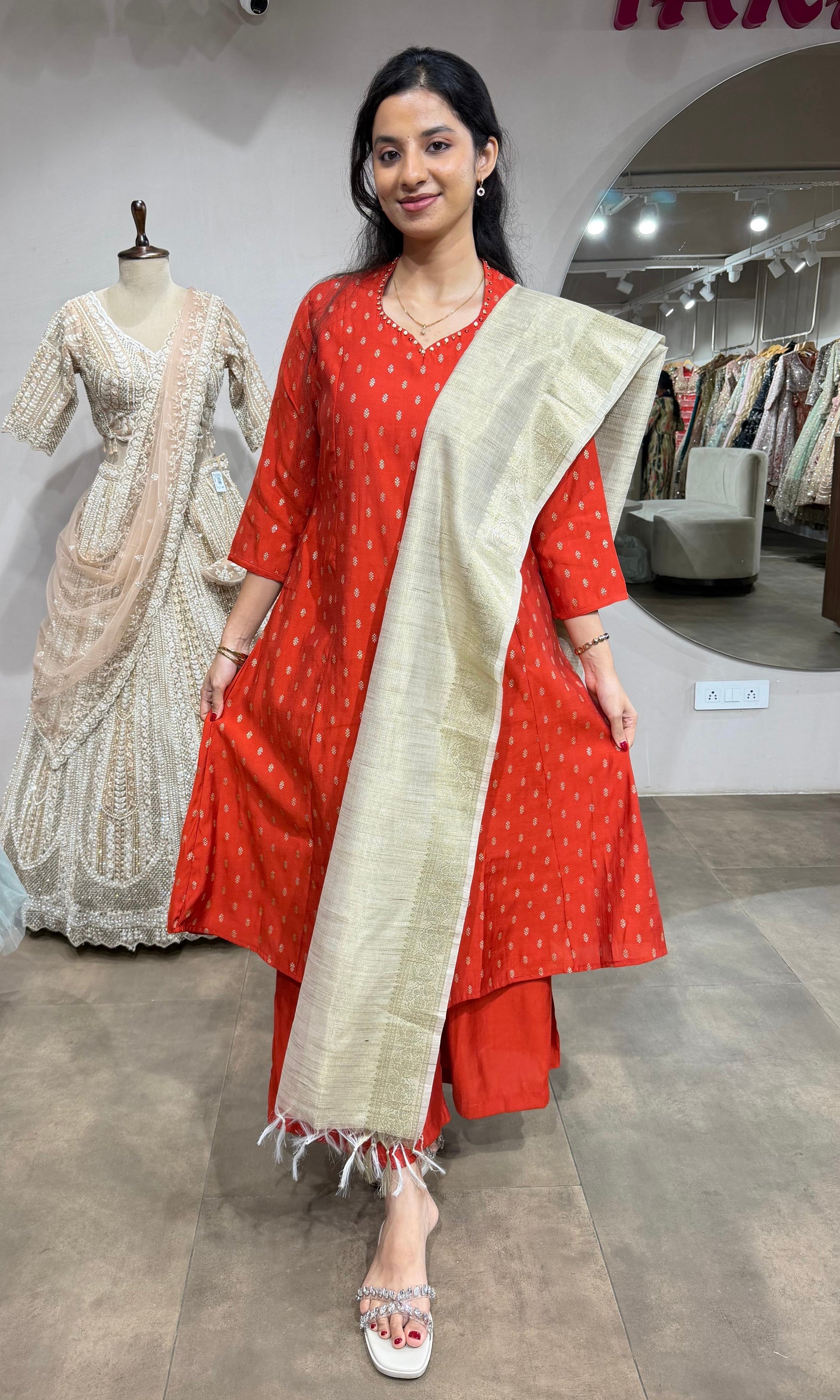 RUST Bandhani Printed Straight Kurta Set