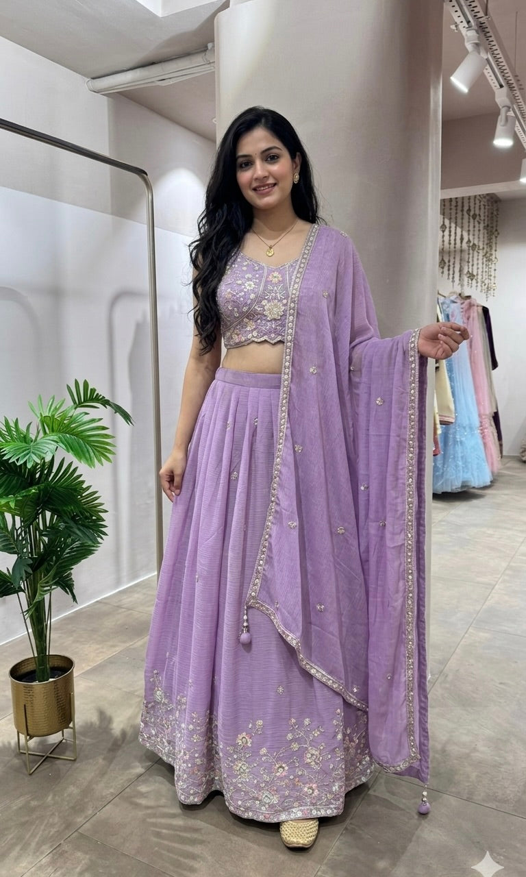 LAVENDER FLORAL EMBROIDERED LEHENGA
