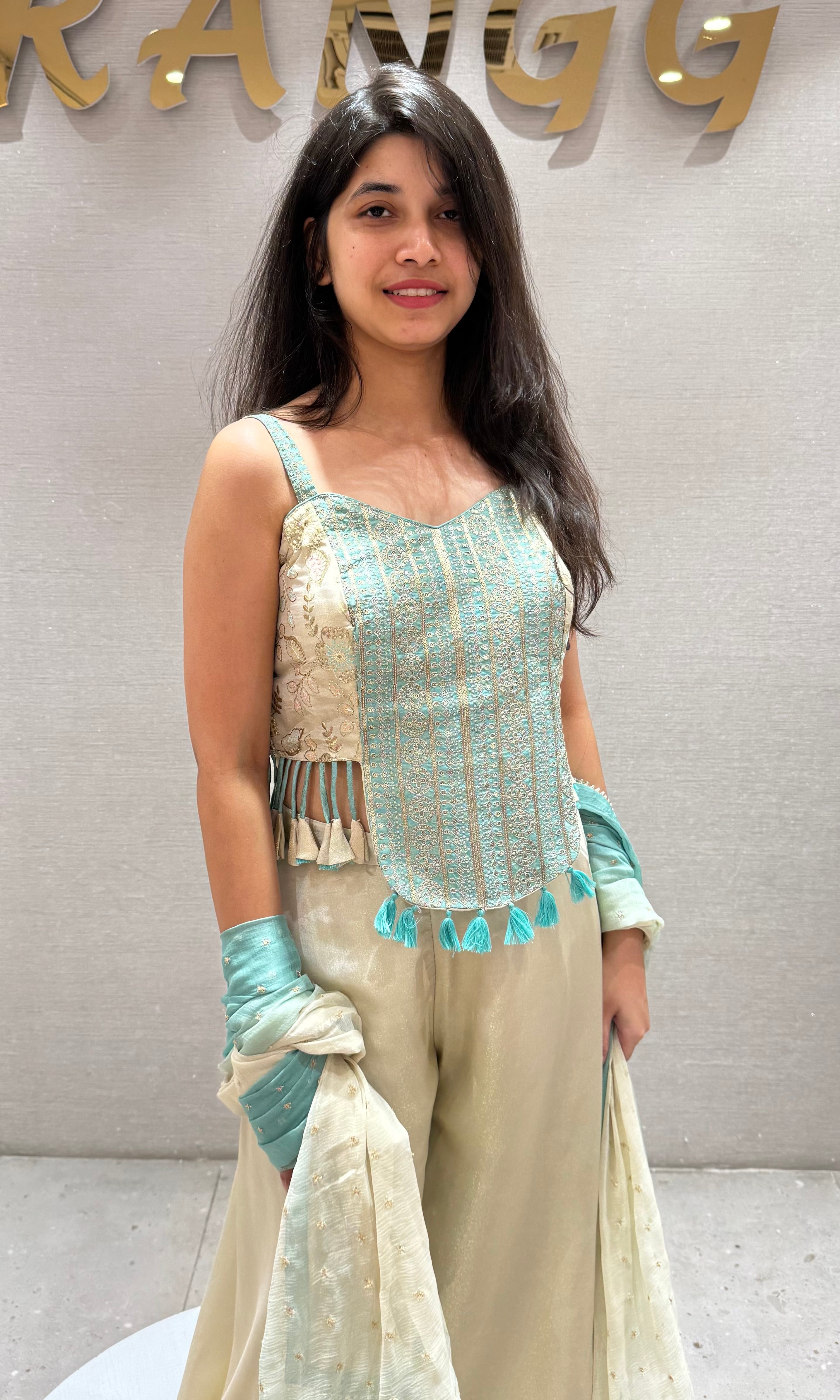 Half white AND BLUE palazzo SET