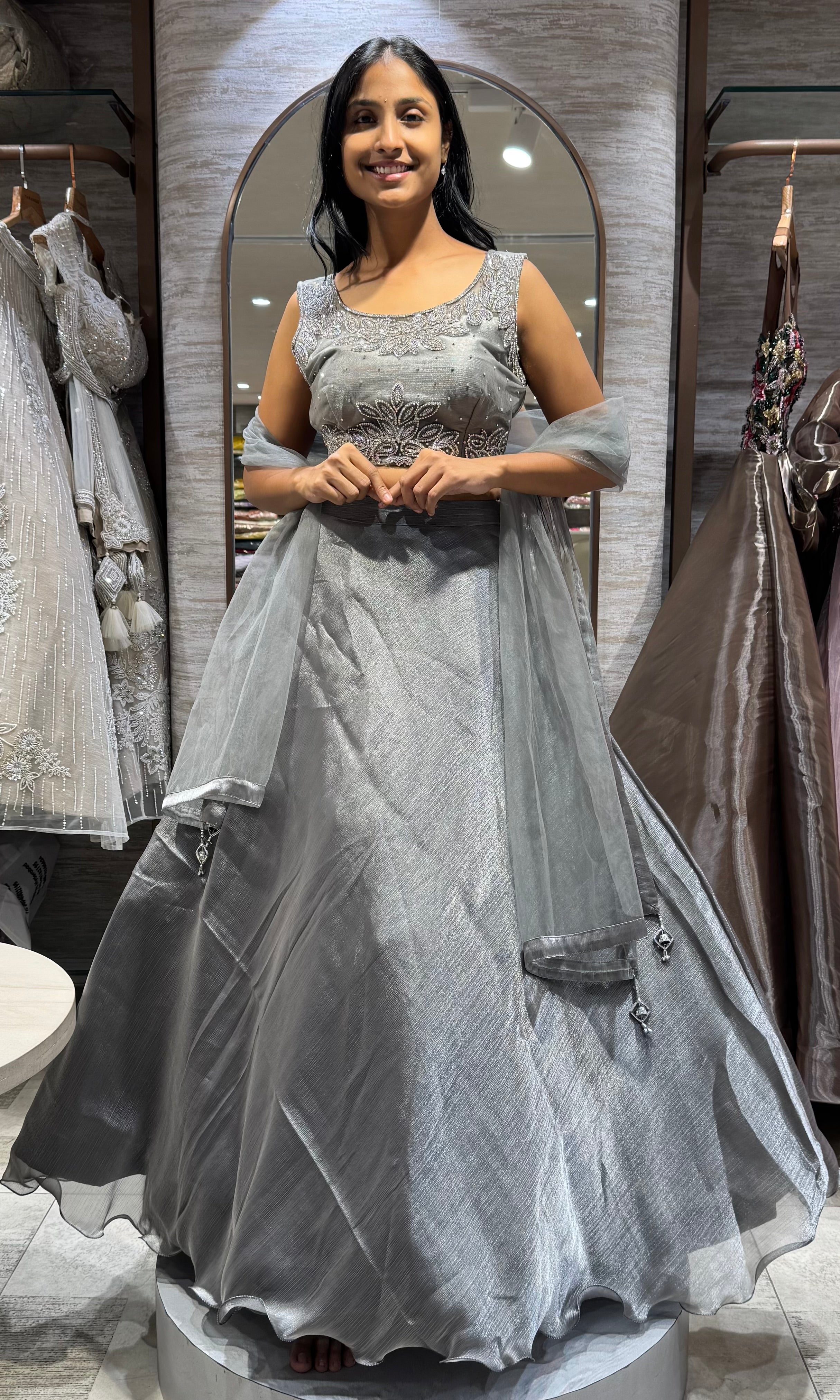 grey sequin embroidered crepe silk lehenga