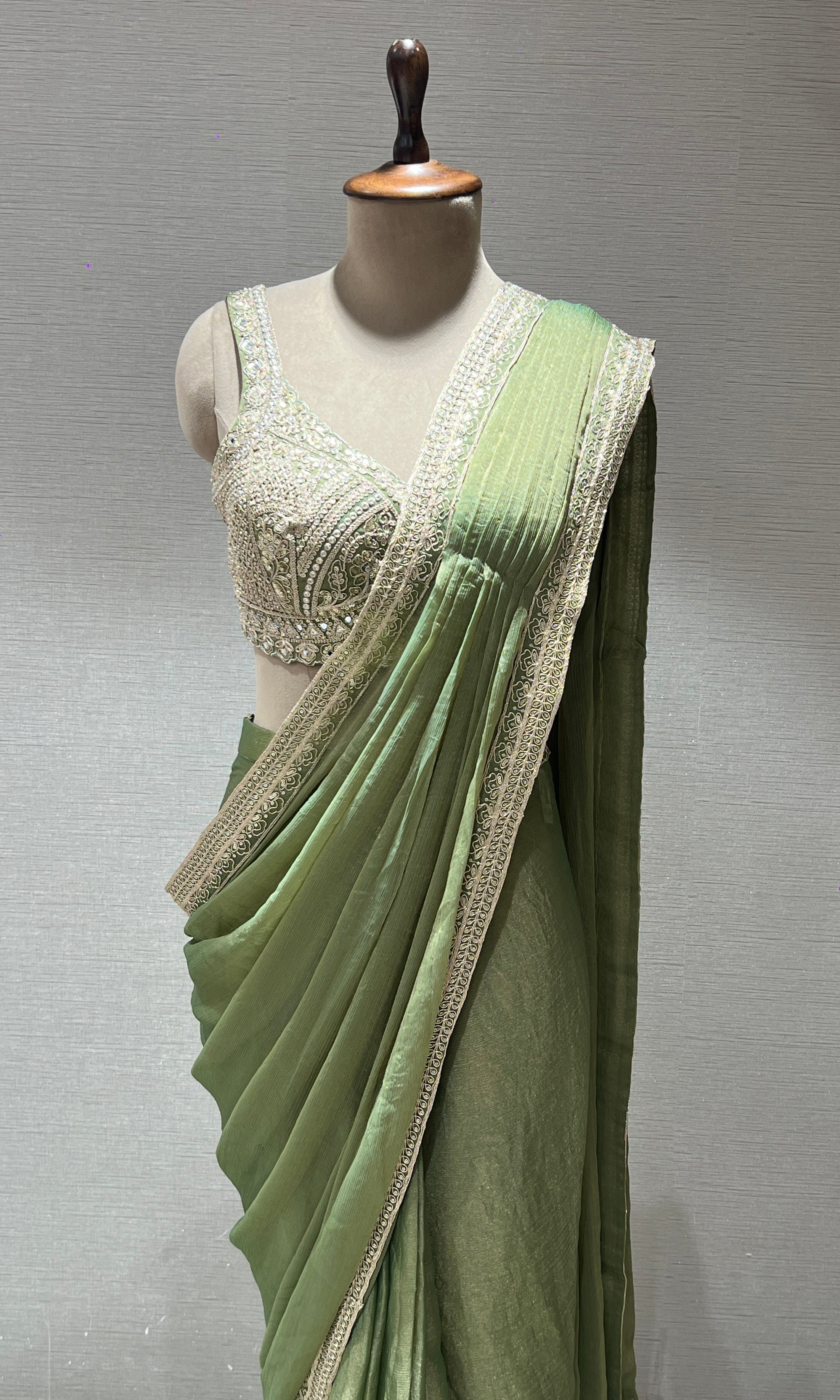 Pista green one minute drape saree