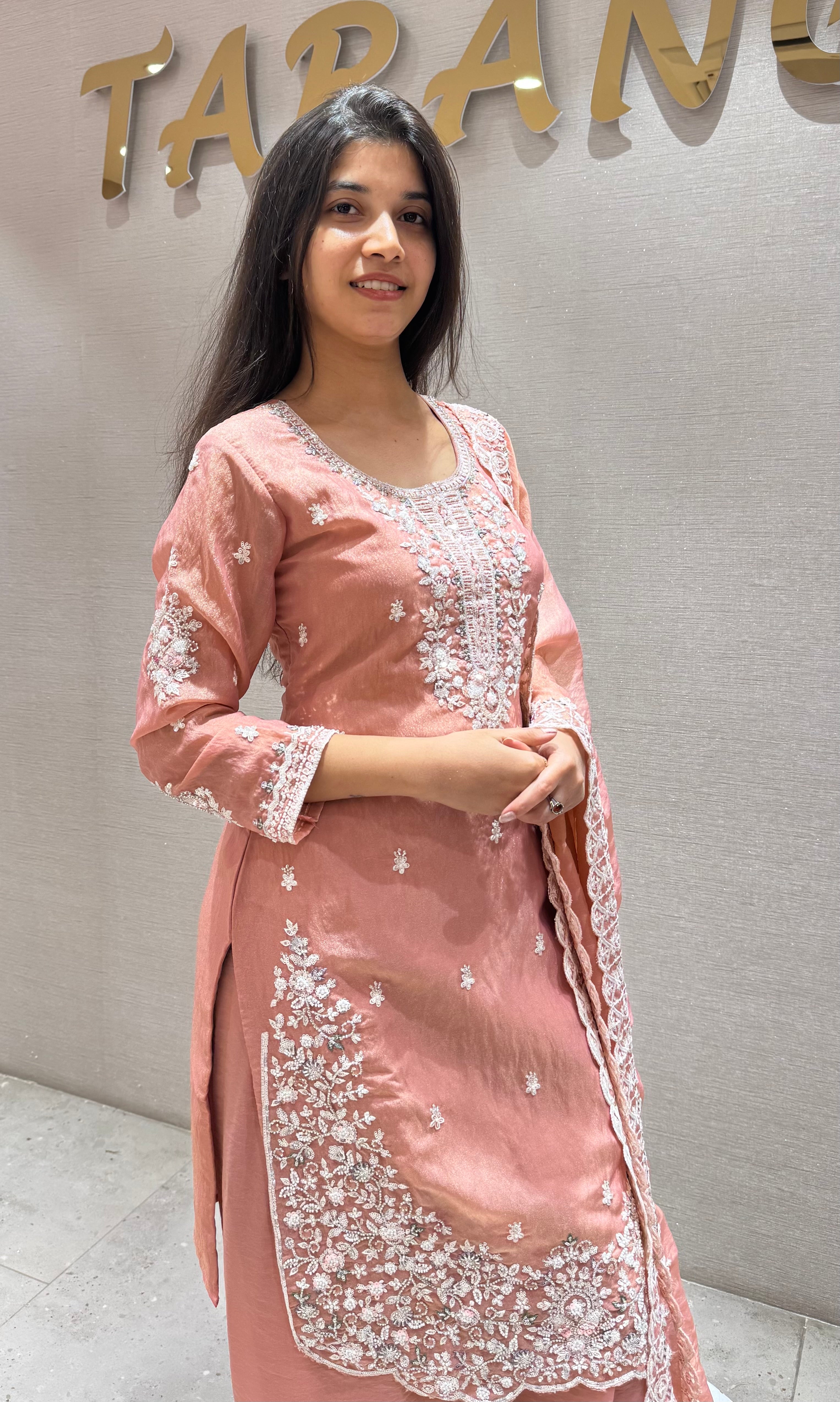 Peach Embroidered Organza SHARARA SUIT