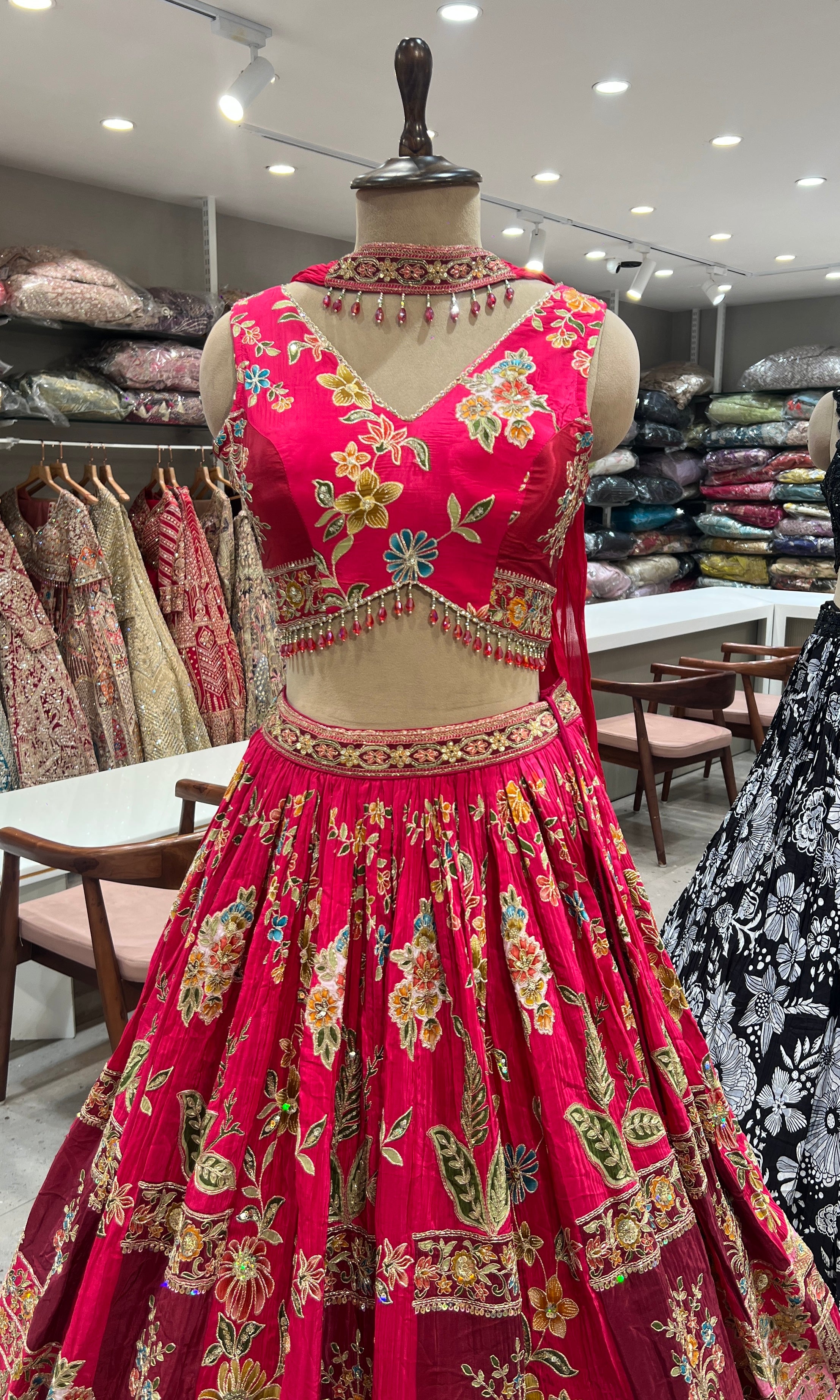 PINK  Intricate FLORAL Embroidery Lehenga