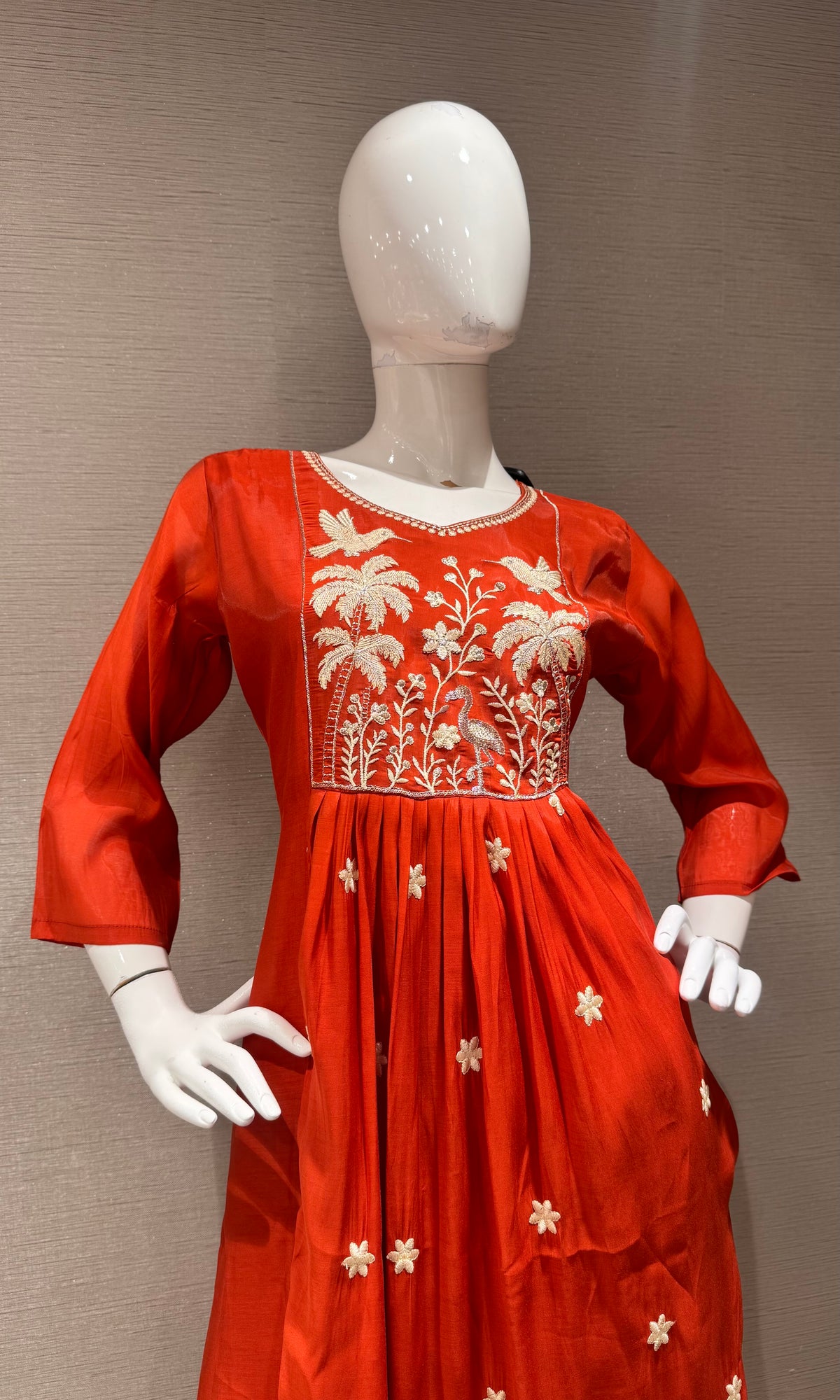 Rust Mul chanderi embroidered kurta set with dupatta