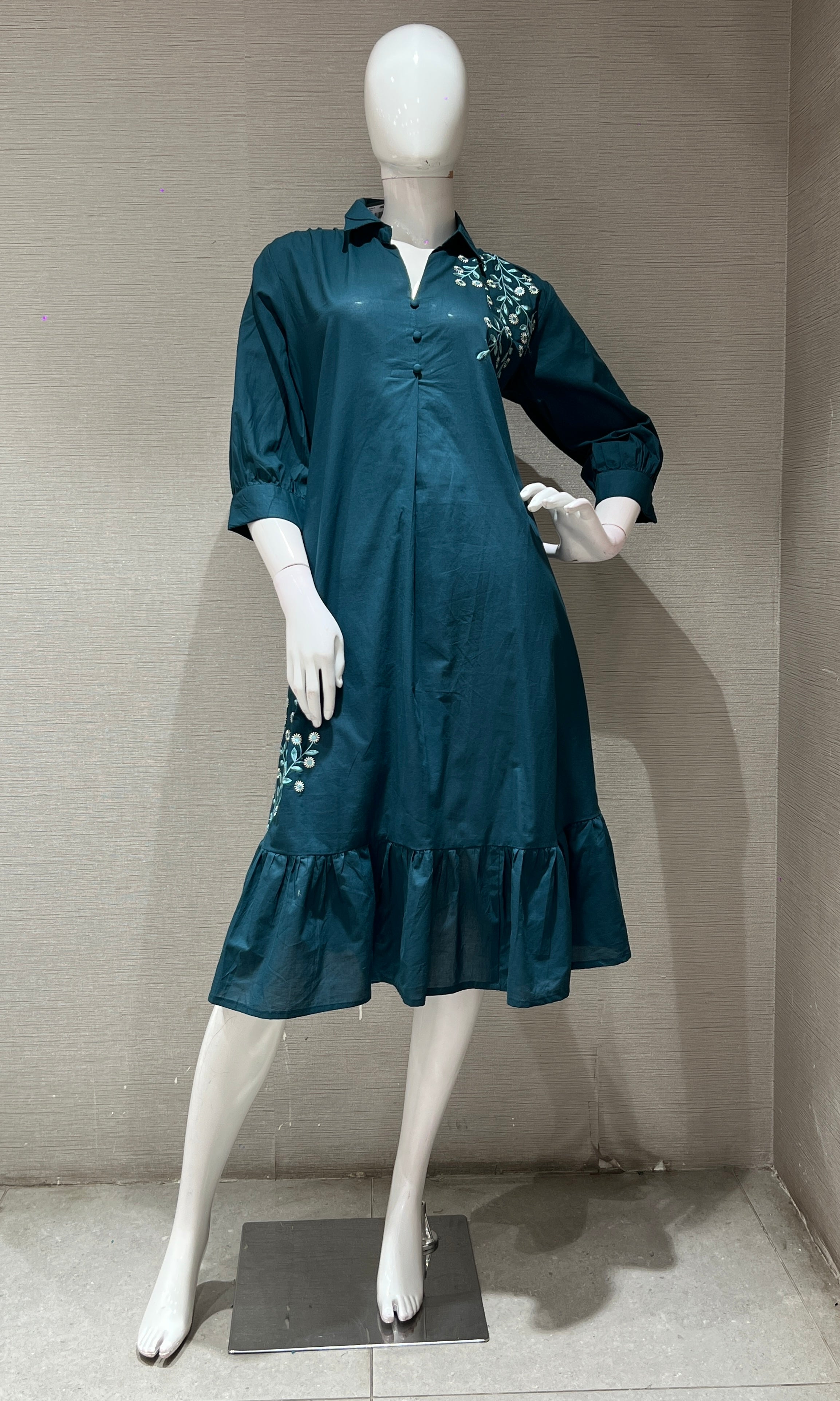 Green FLORAL RUFFLE KURTI TOP