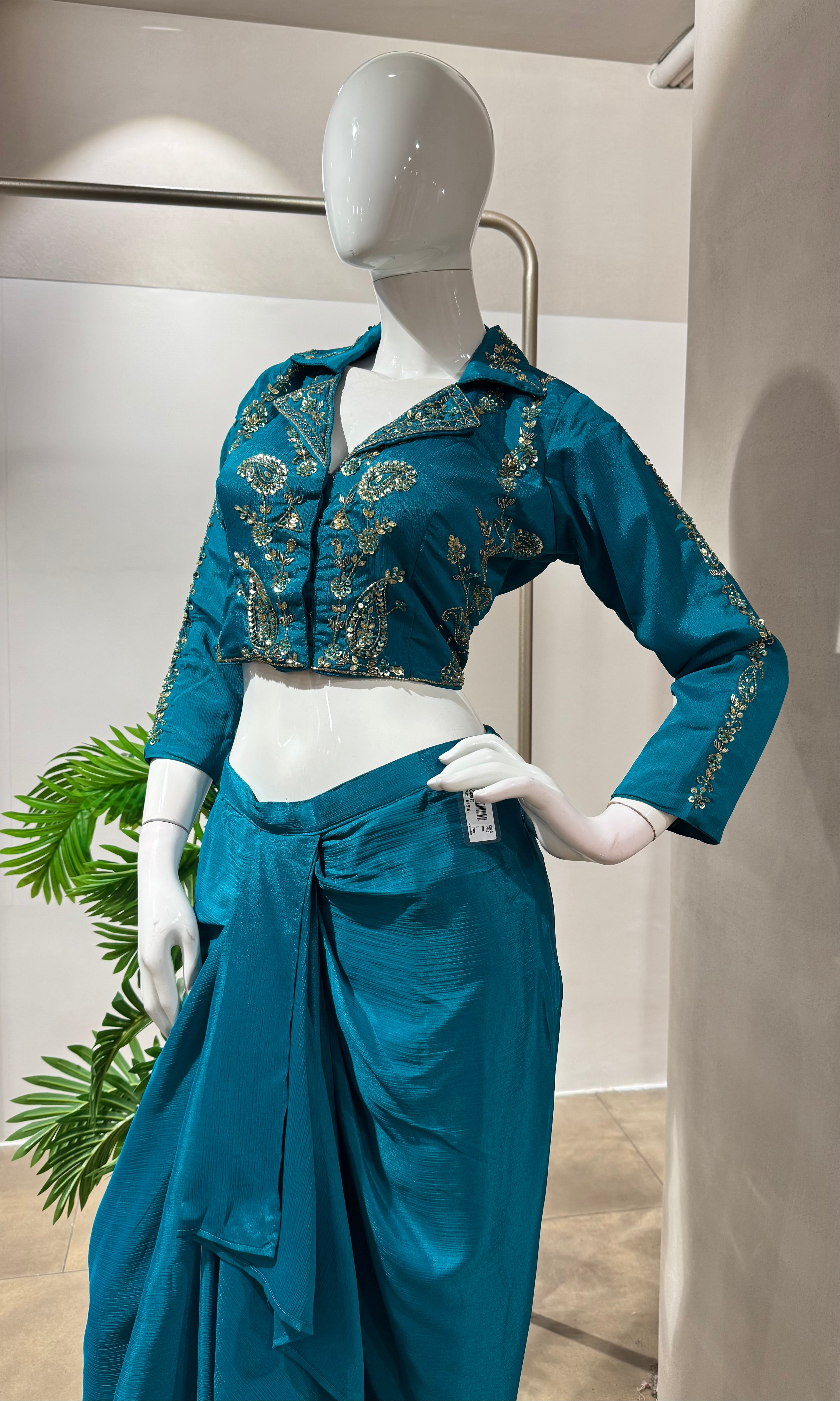 RAMA BLUE  DRAPE SKIRT WITH BLOUSE