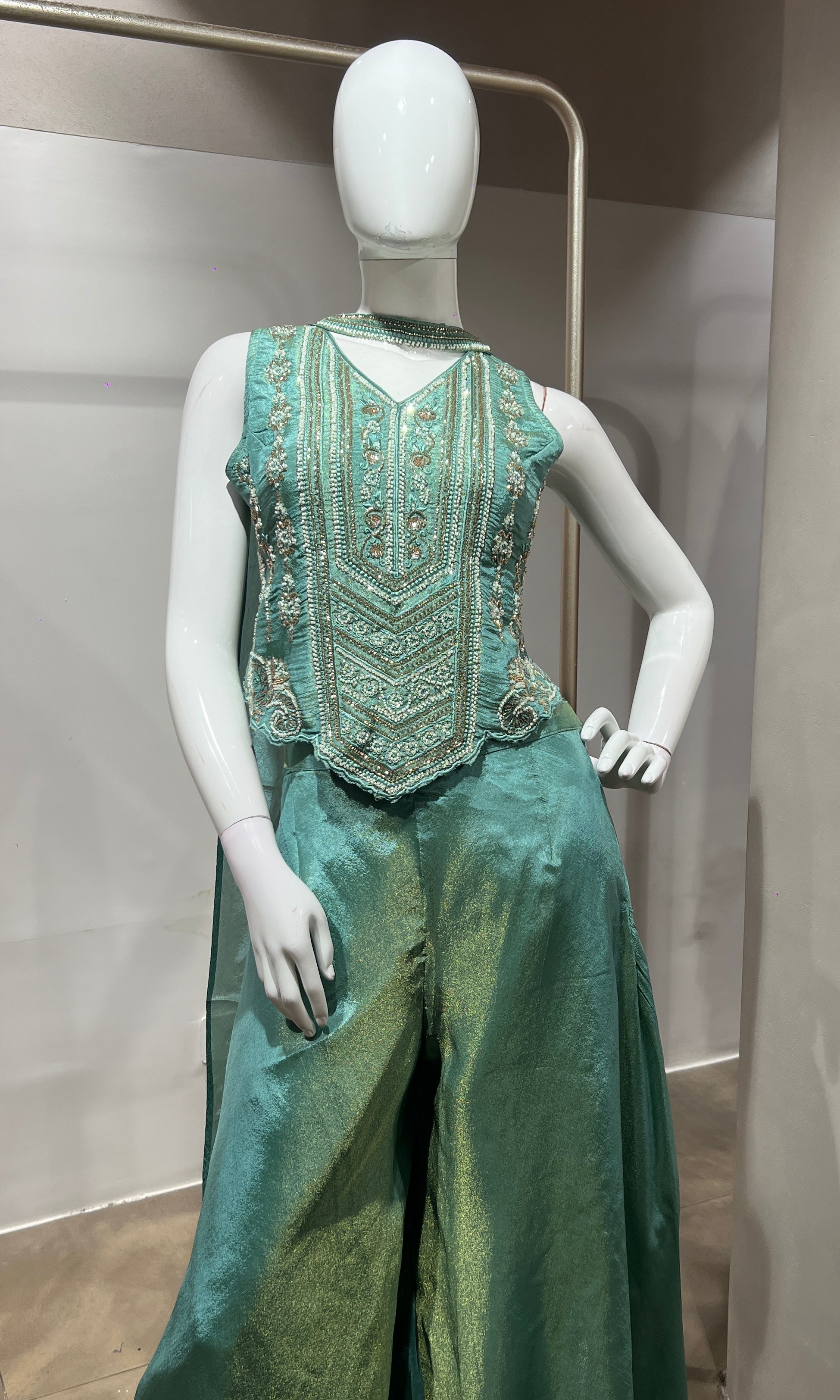 Light Green Tissue Corset Flared Palazzo Set