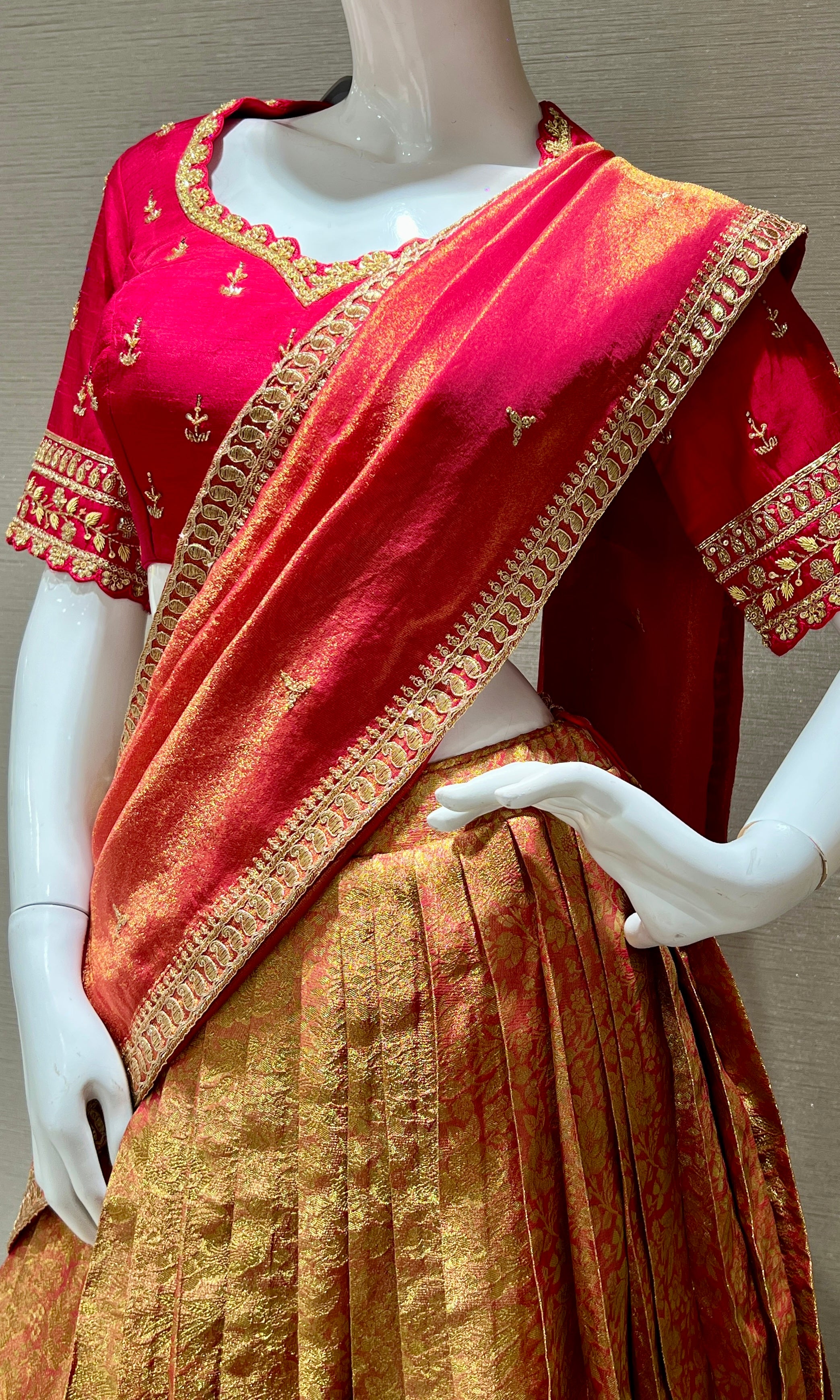 Banarasi Beauty – Red & Gold Traditional Lehenga Set half saree