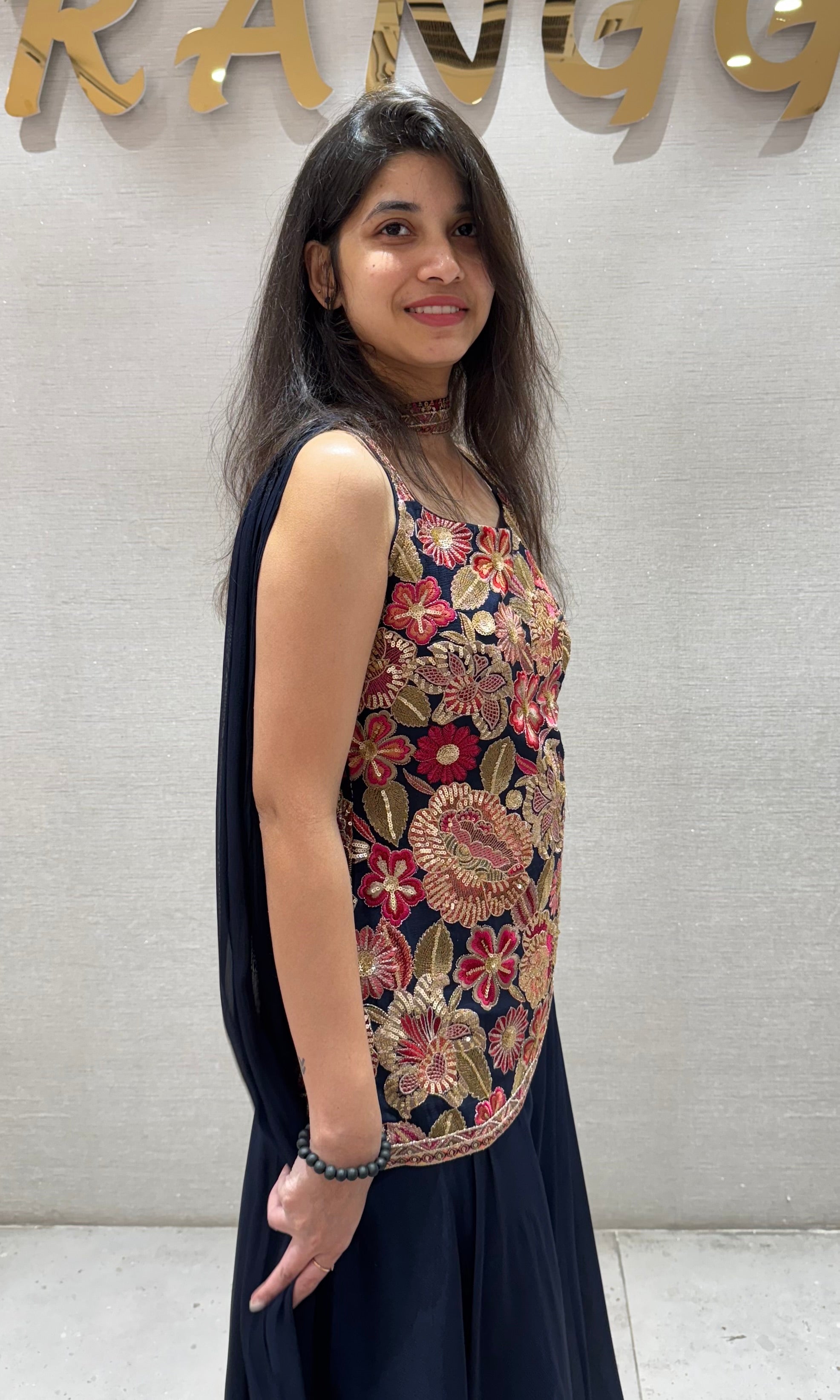 Navy blue FLORAL SHARARA SET