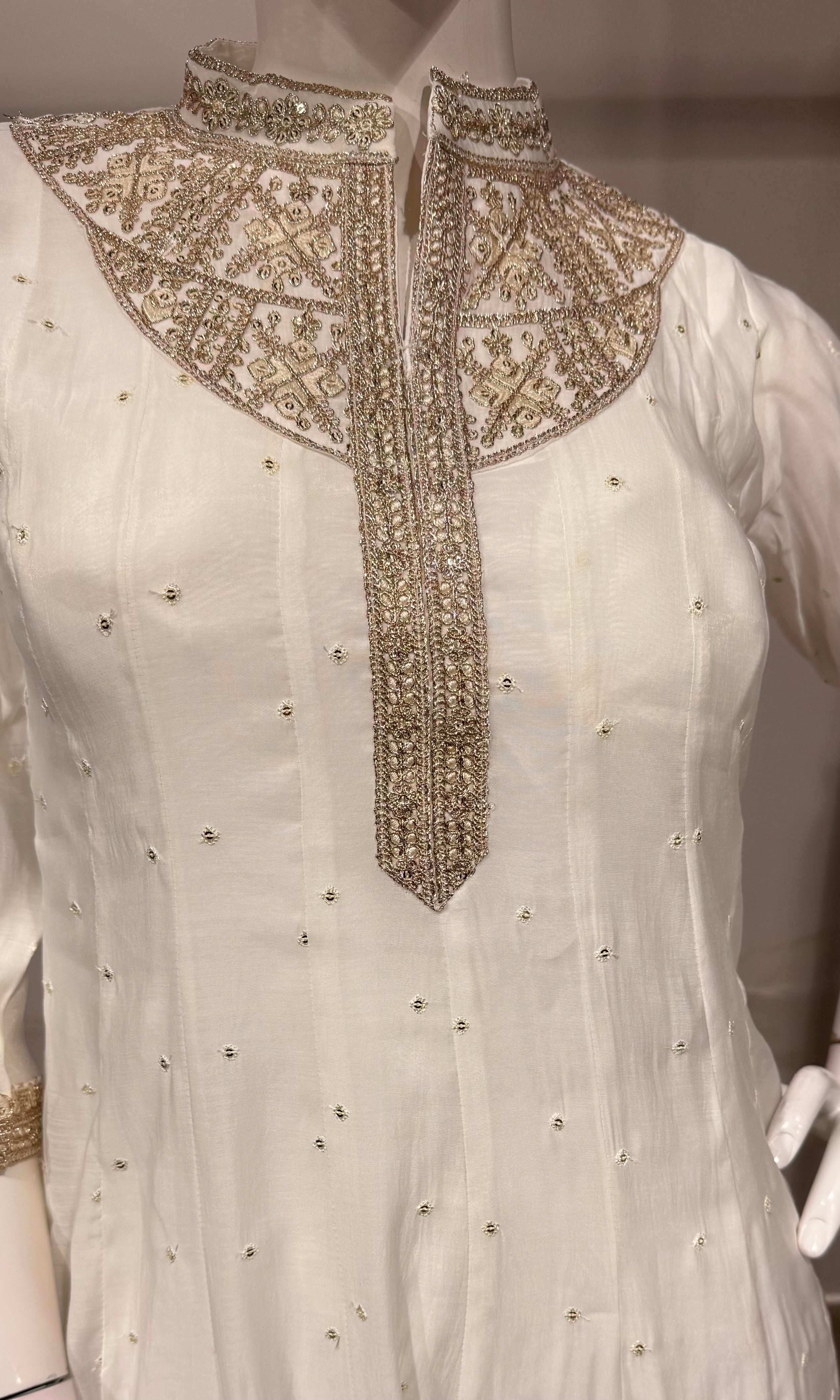 White Golden Embroidered Anarkali set